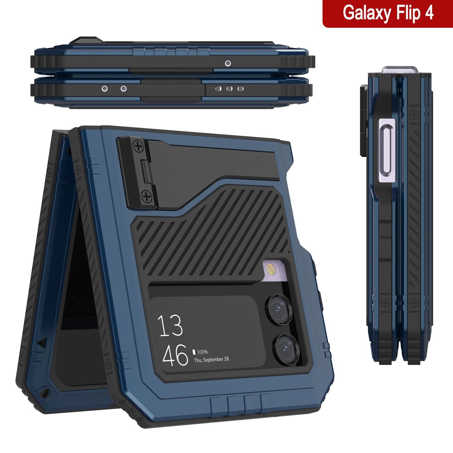 Galaxy Z Flip4 Metal Case, Heavy Duty Military Grade Armor Cover Full Body Hard [Blue]