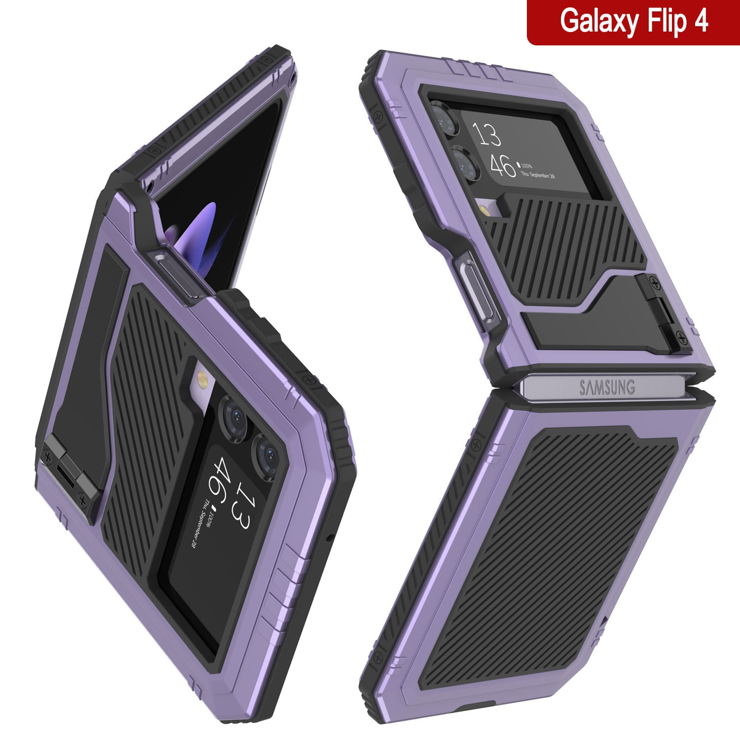 Galaxy Z Flip4 Metal Case, Heavy Duty Military Grade Armor Cover Full Body Hard [Purple]