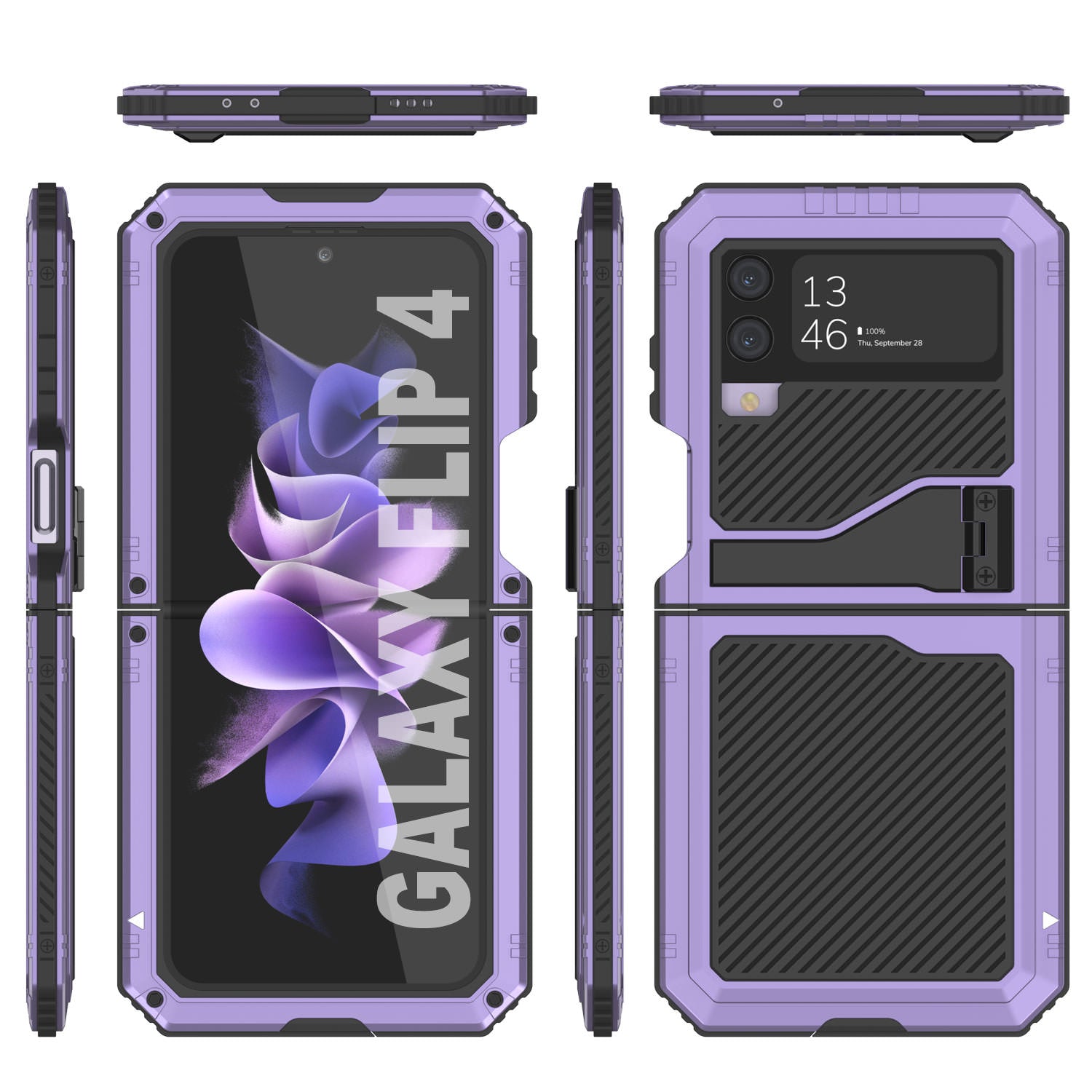 Galaxy Z Flip4 Metal Case, Heavy Duty Military Grade Armor Cover Full Body Hard [Purple]