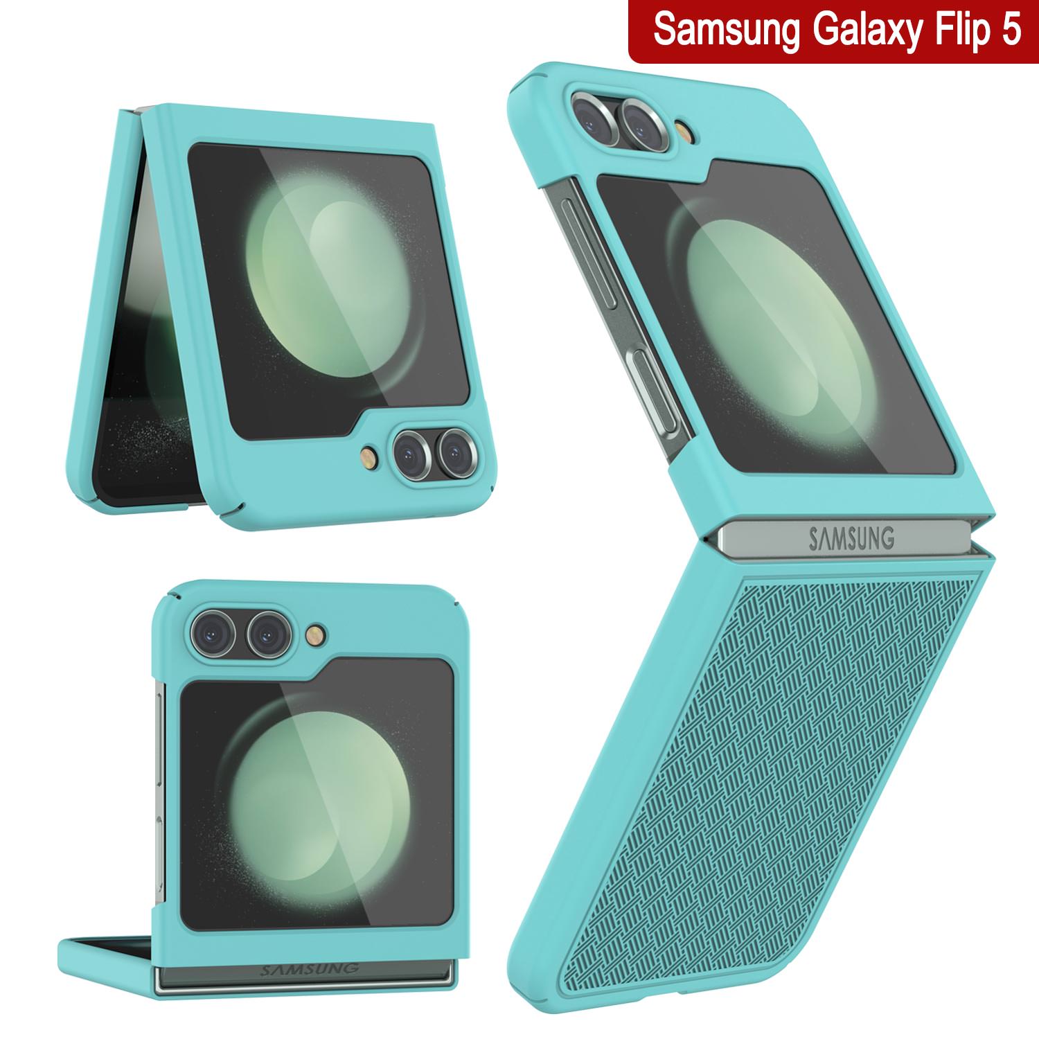 Galaxy Z Flip5 Case With Tempered Glass Screen Protector, Holster Belt Clip & Built-In Kickstand [Teal]