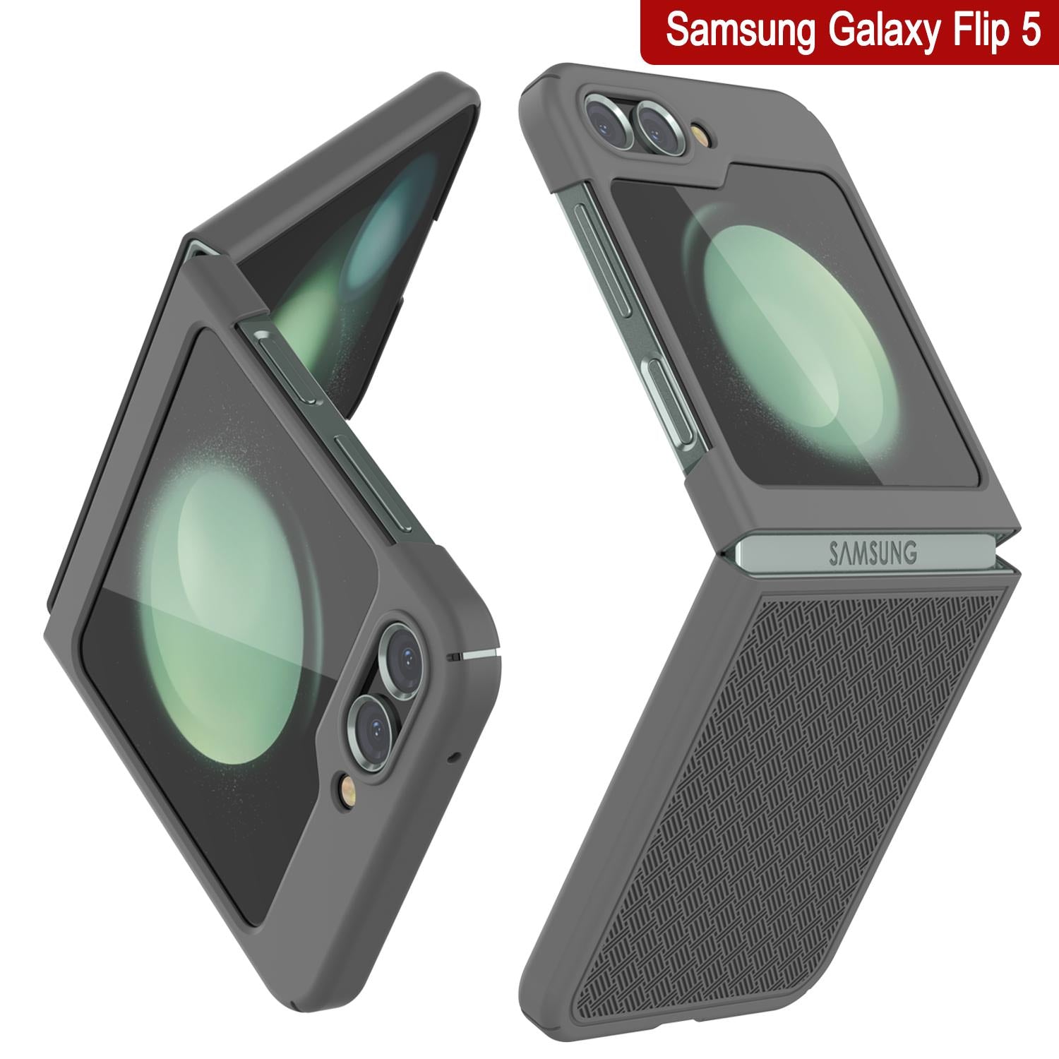 Galaxy Z Flip5 Case With Tempered Glass Screen Protector, Holster Belt Clip & Built-In Kickstand [Grey]