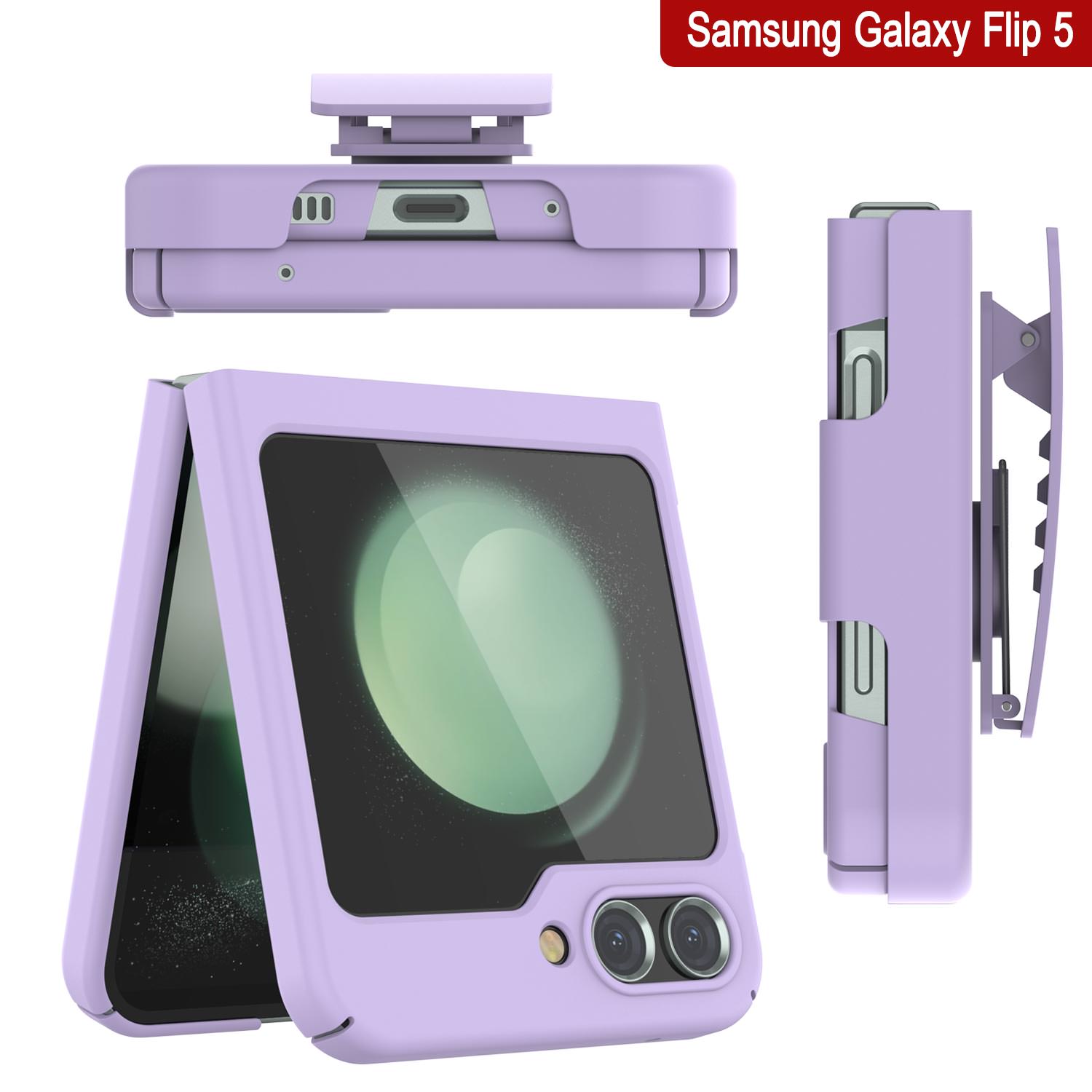 Galaxy Z Flip5 Case With Tempered Glass Screen Protector, Holster Belt Clip & Built-In Kickstand [Lilac]