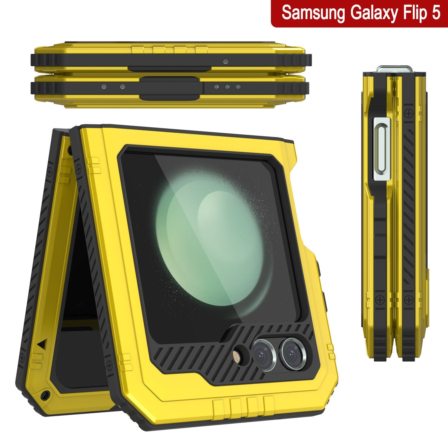 Galaxy Z Flip5 Metal Case, Heavy Duty Military Grade Armor Cover Full Body Hard [Neon]