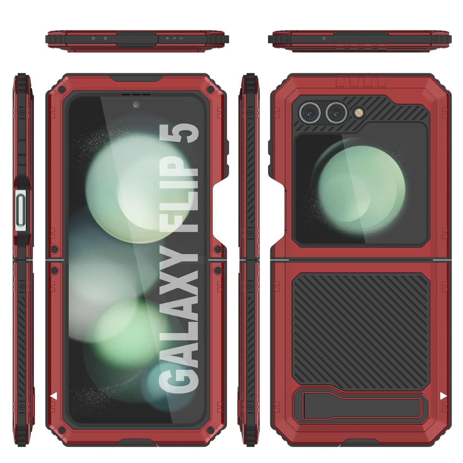 Galaxy Z Flip5 Metal Case, Heavy Duty Military Grade Armor Cover Full Body Hard [Red]