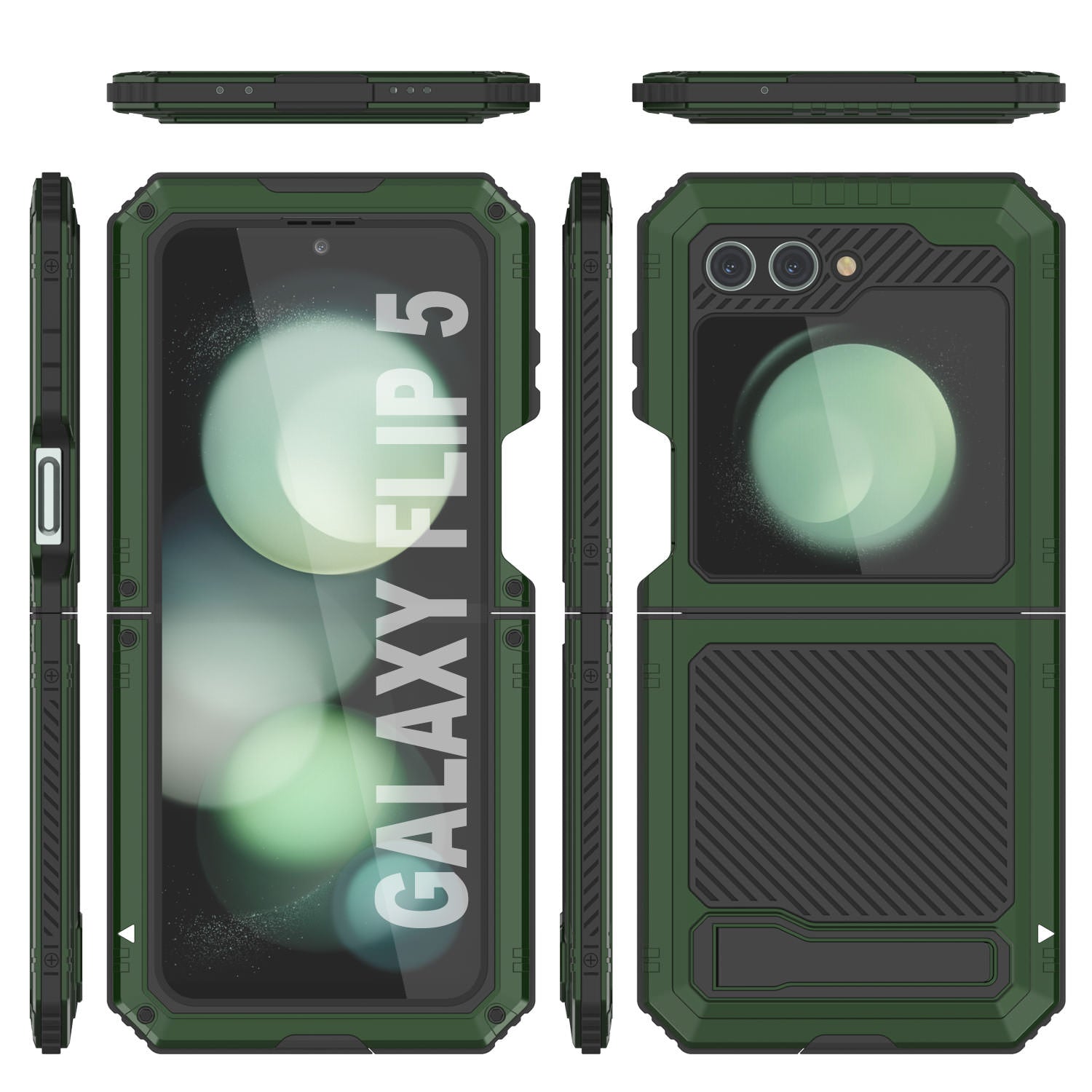 Galaxy Z Flip5 Metal Case, Heavy Duty Military Grade Armor Cover Full Body Hard [Dark Green]