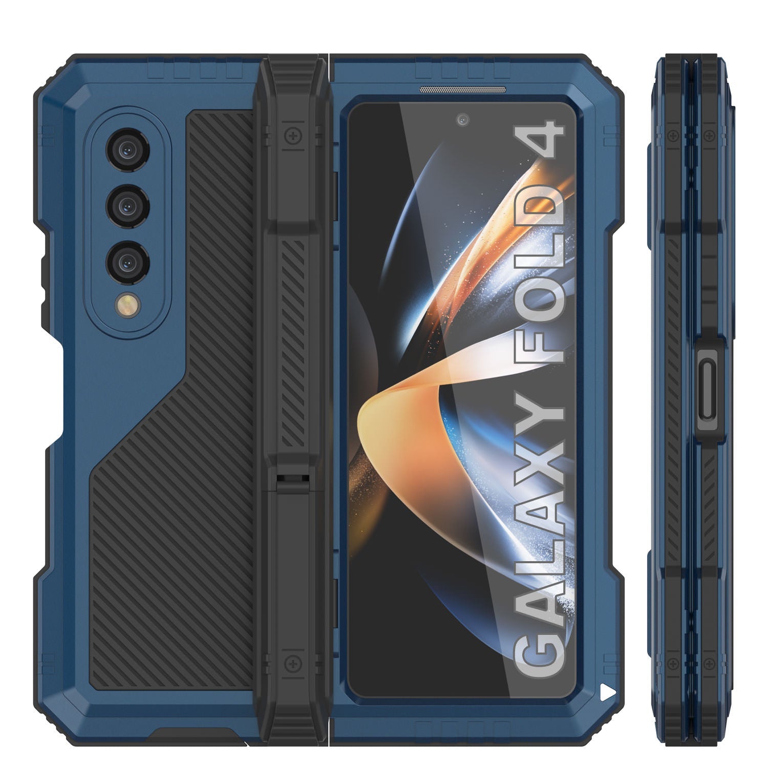 Galaxy Z Fold4 Metal Case, Heavy Duty Military Grade Armor Cover Full Body Hard [Blue]