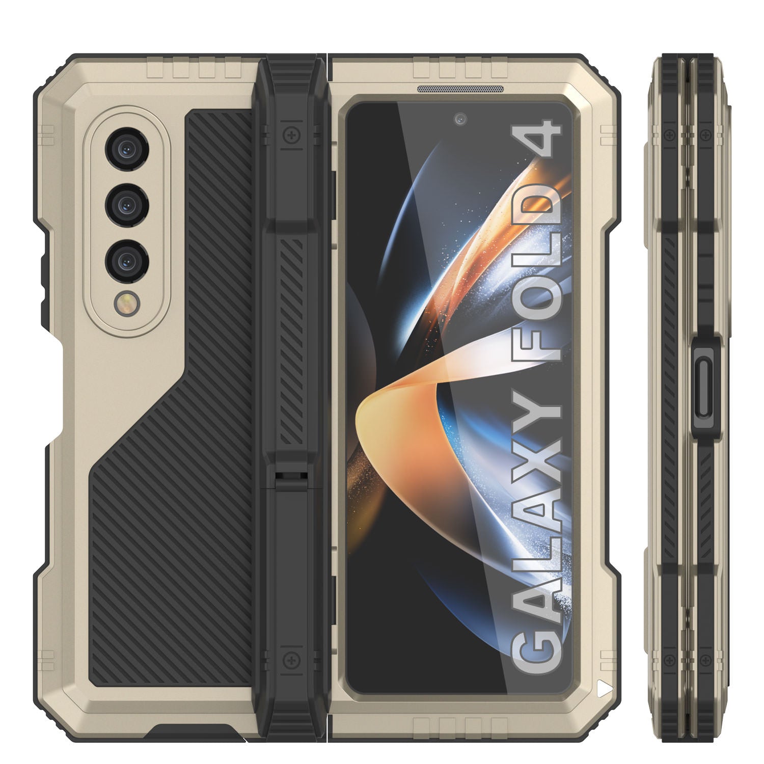Galaxy Z Fold4 Metal Case, Heavy Duty Military Grade Armor Cover Full Body Hard [Gold]
