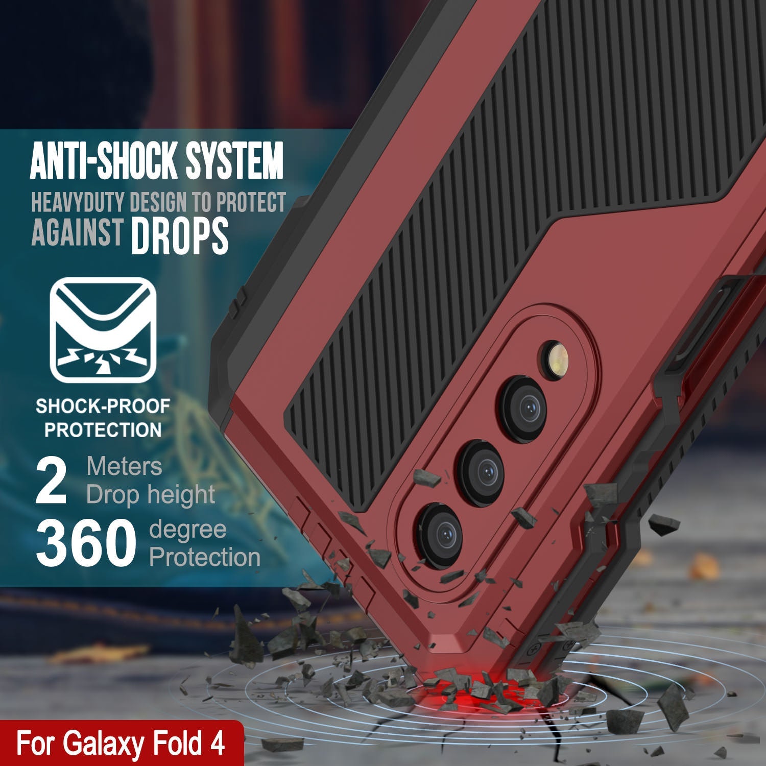 Galaxy Z Fold4 Metal Case, Heavy Duty Military Grade Armor Cover Full Body Hard [Red]