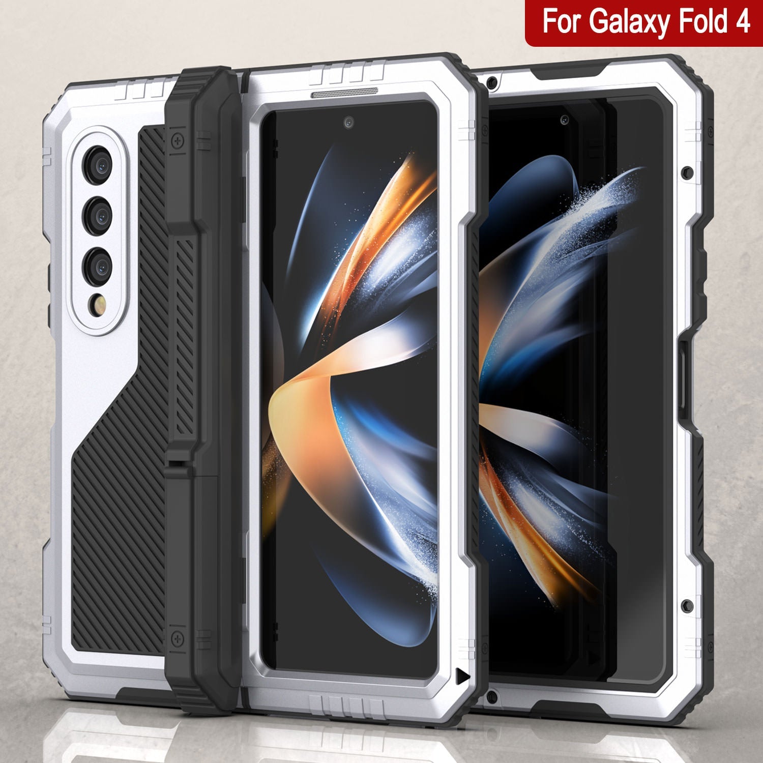 Galaxy Z Fold4 Metal Case, Heavy Duty Military Grade Armor Cover Full Body Hard [White]