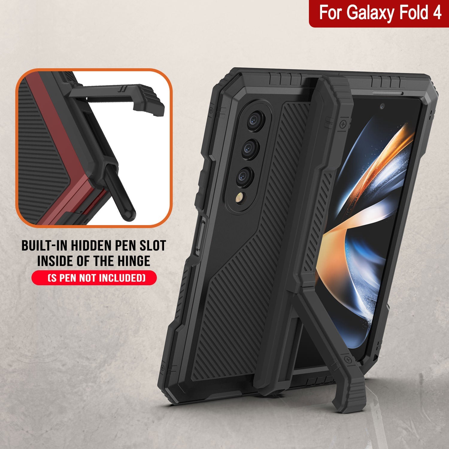 Galaxy Z Fold4 Metal Case, Heavy Duty Military Grade Armor Cover Full Body Hard [Black]