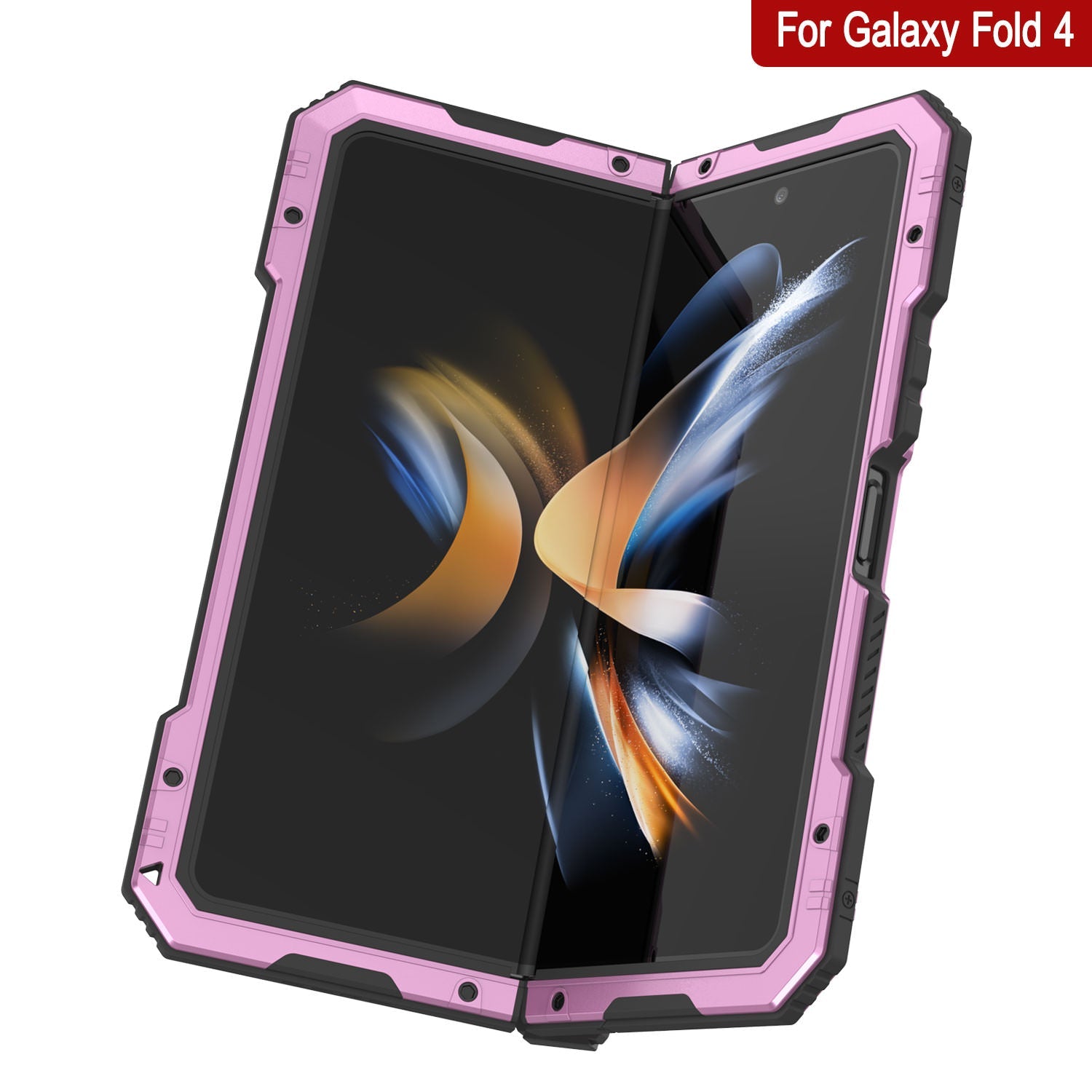 Galaxy Z Fold4 Metal Case, Heavy Duty Military Grade Armor Cover Full Body Hard [Pink]