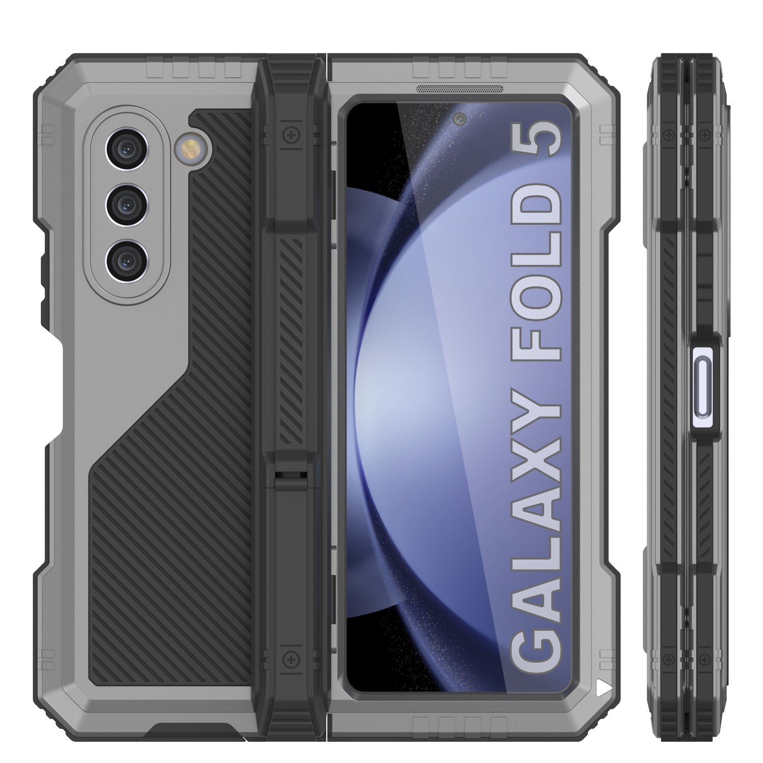 Galaxy Z Fold5 Metal Case, Heavy Duty Military Grade Armor Cover Full Body Hard [Silver]