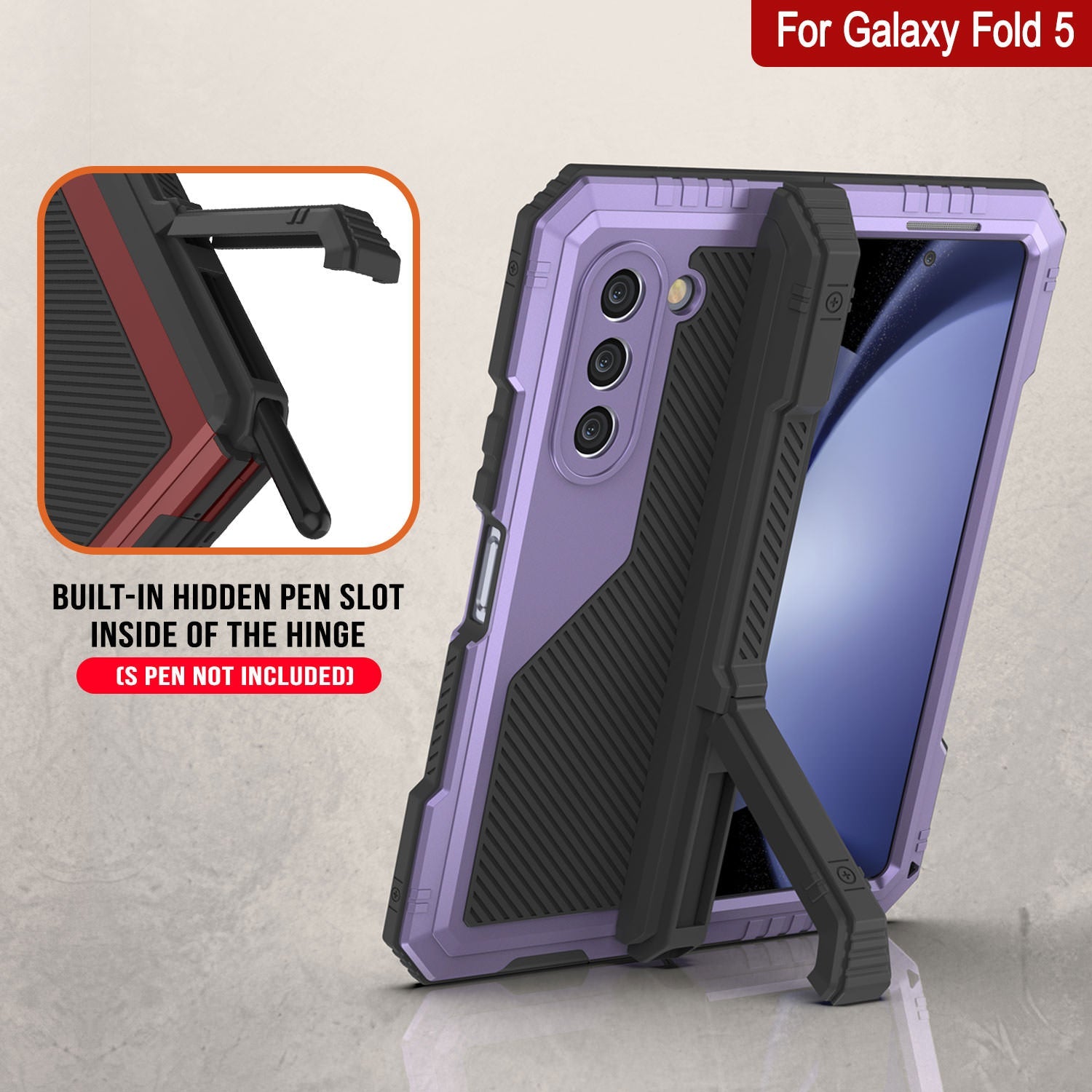 Galaxy Z Fold5 Metal Case, Heavy Duty Military Grade Armor Cover Full Body Hard [Purple]