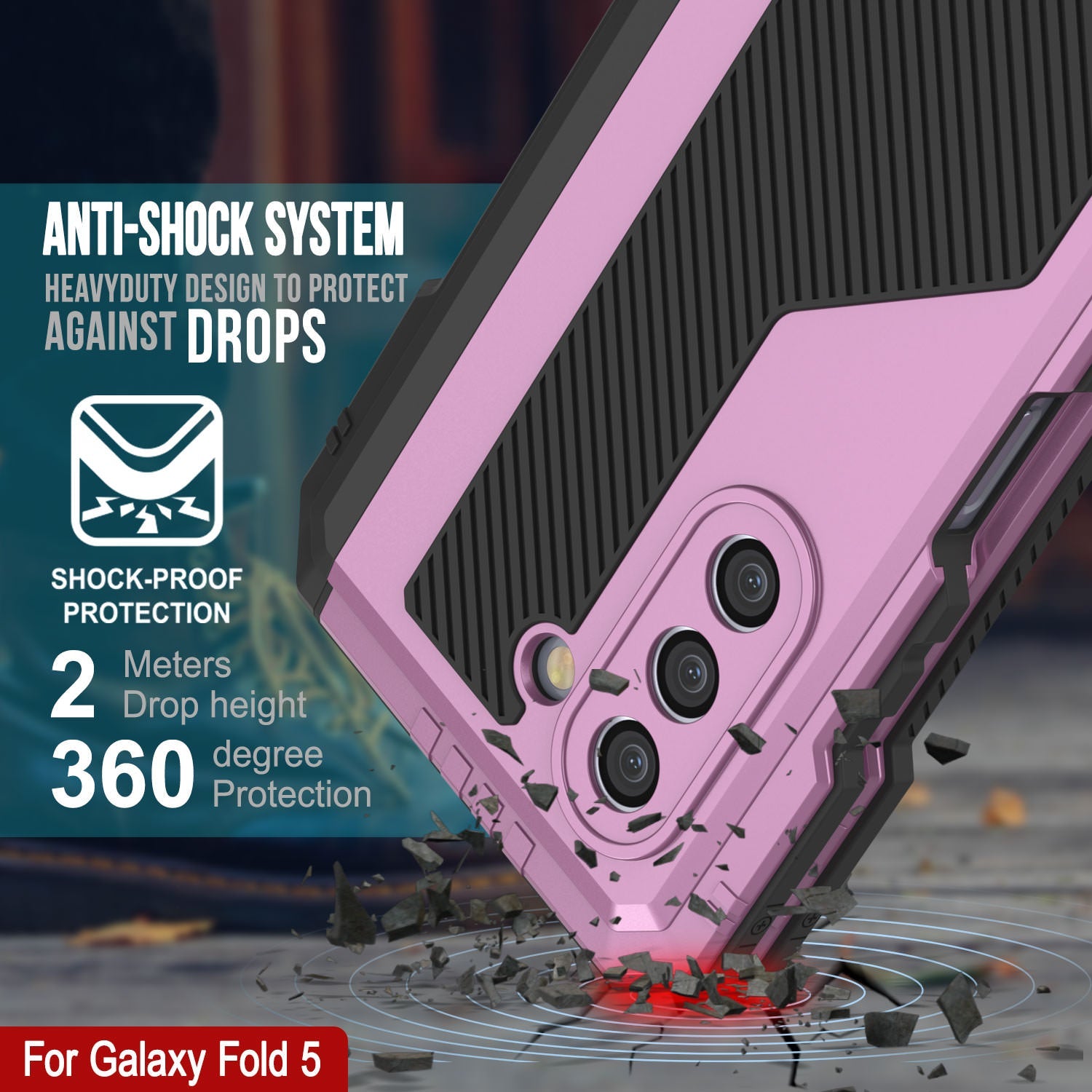 Galaxy Z Fold5 Metal Case, Heavy Duty Military Grade Armor Cover Full Body Hard [Pink]