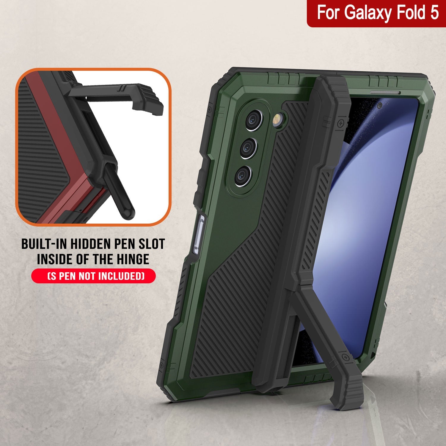 Galaxy Z Fold5 Metal Case, Heavy Duty Military Grade Armor Cover Full Body Hard [Dark Green]