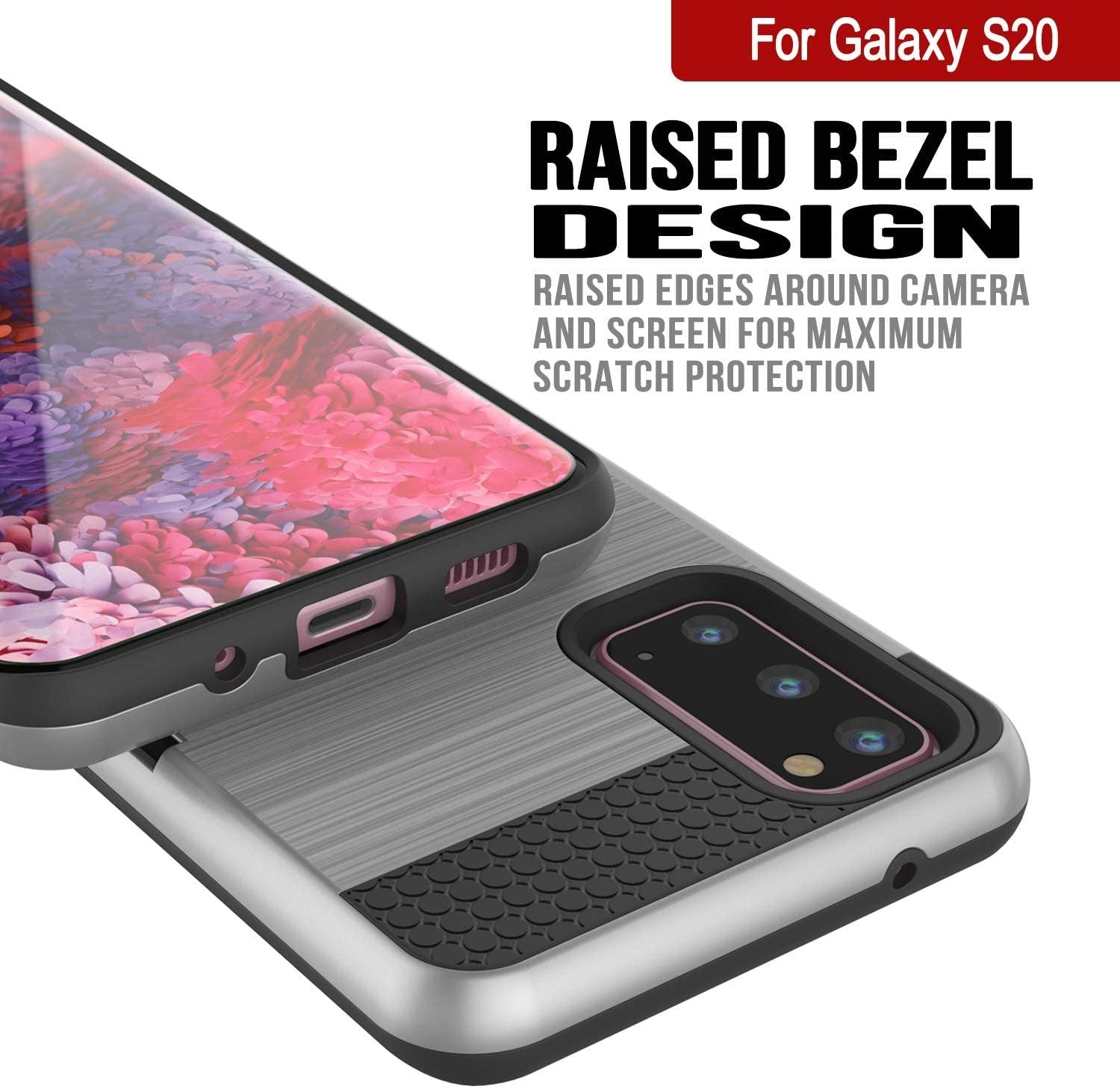 Galaxy S20 Case, PUNKcase [SLOT Series] [Slim Fit] Dual-Layer Armor Cover w/Integrated Anti-Shock System, Credit Card Slot [Silver]