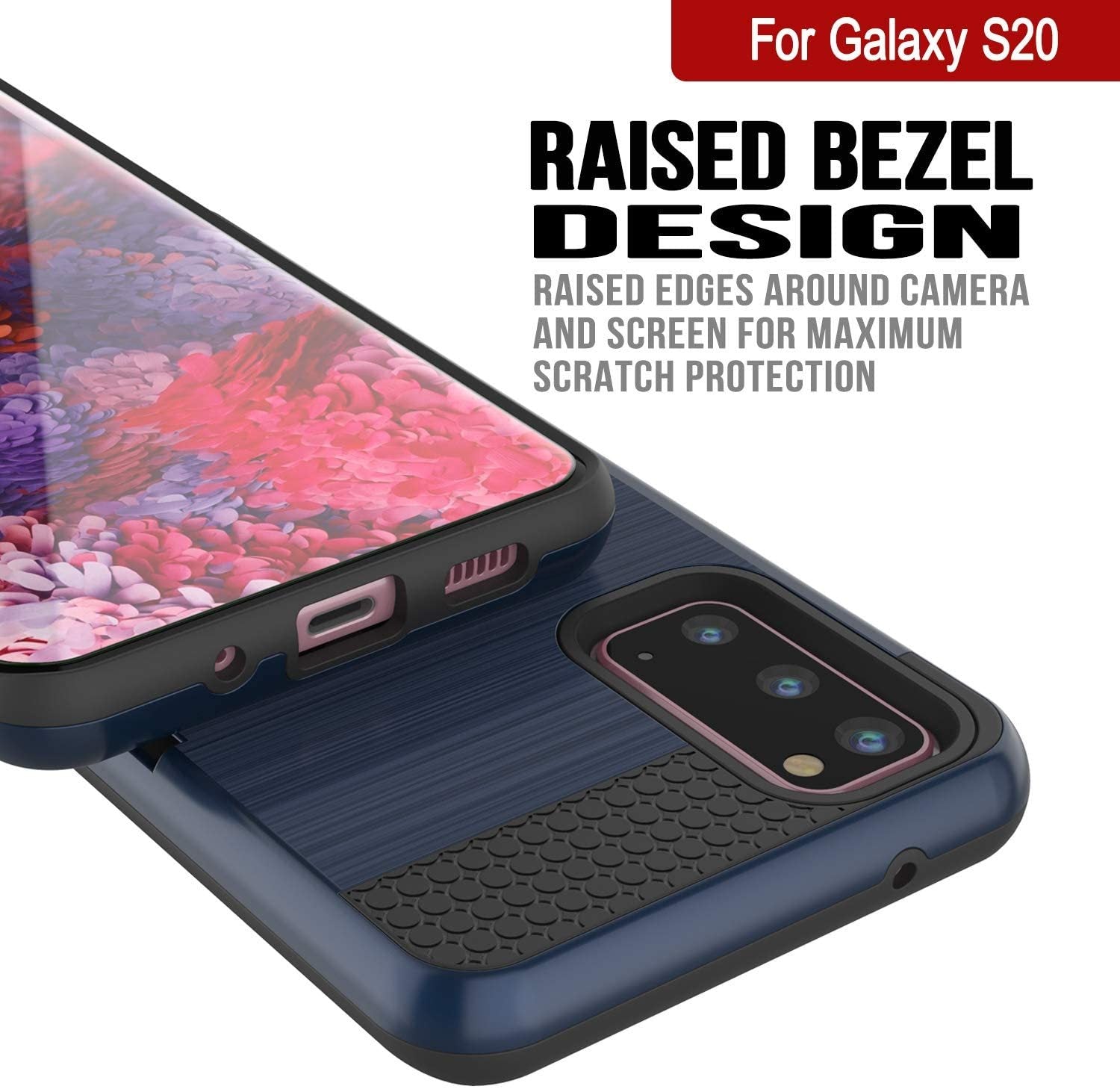 Galaxy S20 Case, PUNKcase [SLOT Series] [Slim Fit] Dual-Layer Armor Cover w/Integrated Anti-Shock System, Credit Card Slot [Navy]