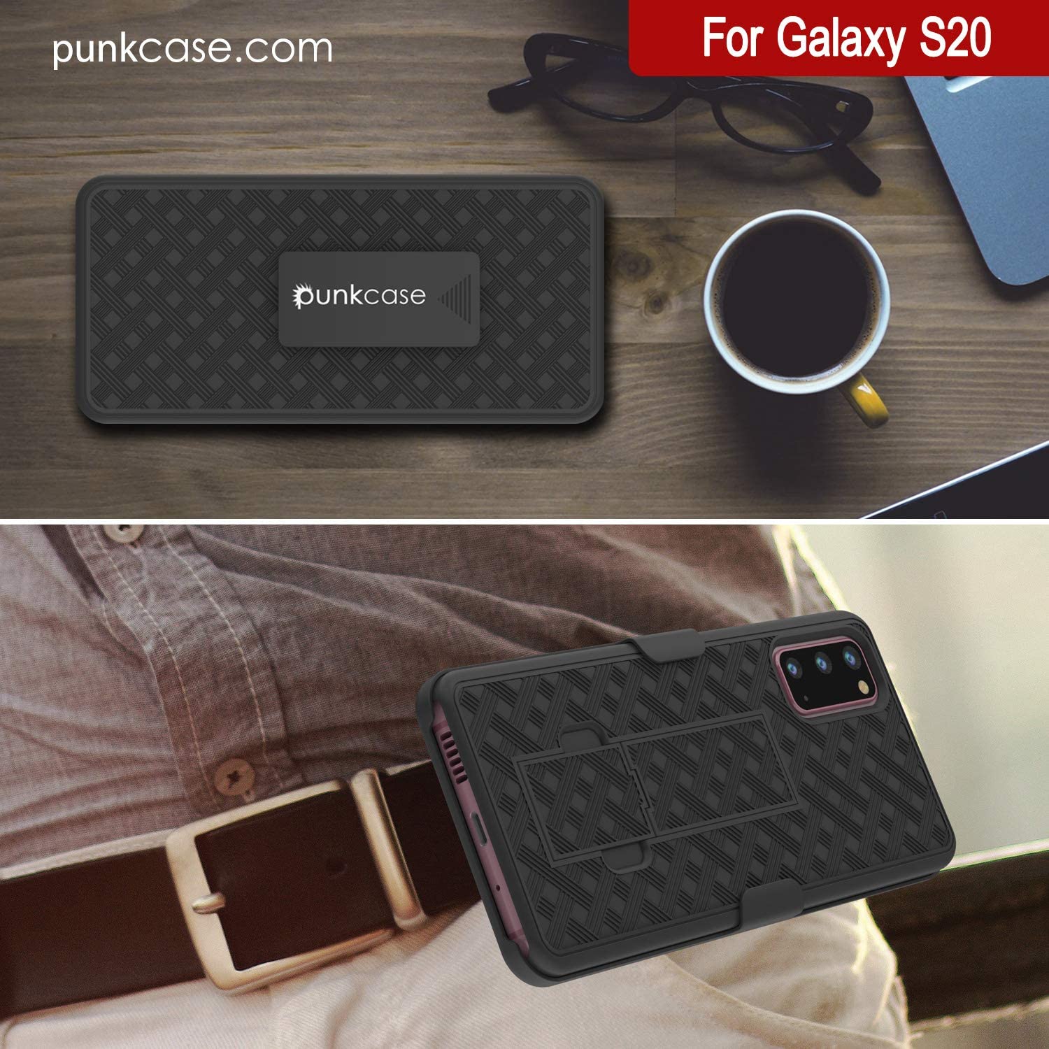 Punkcase Galaxy S20 Case With Screen Protector, Holster Belt Clip [Black]