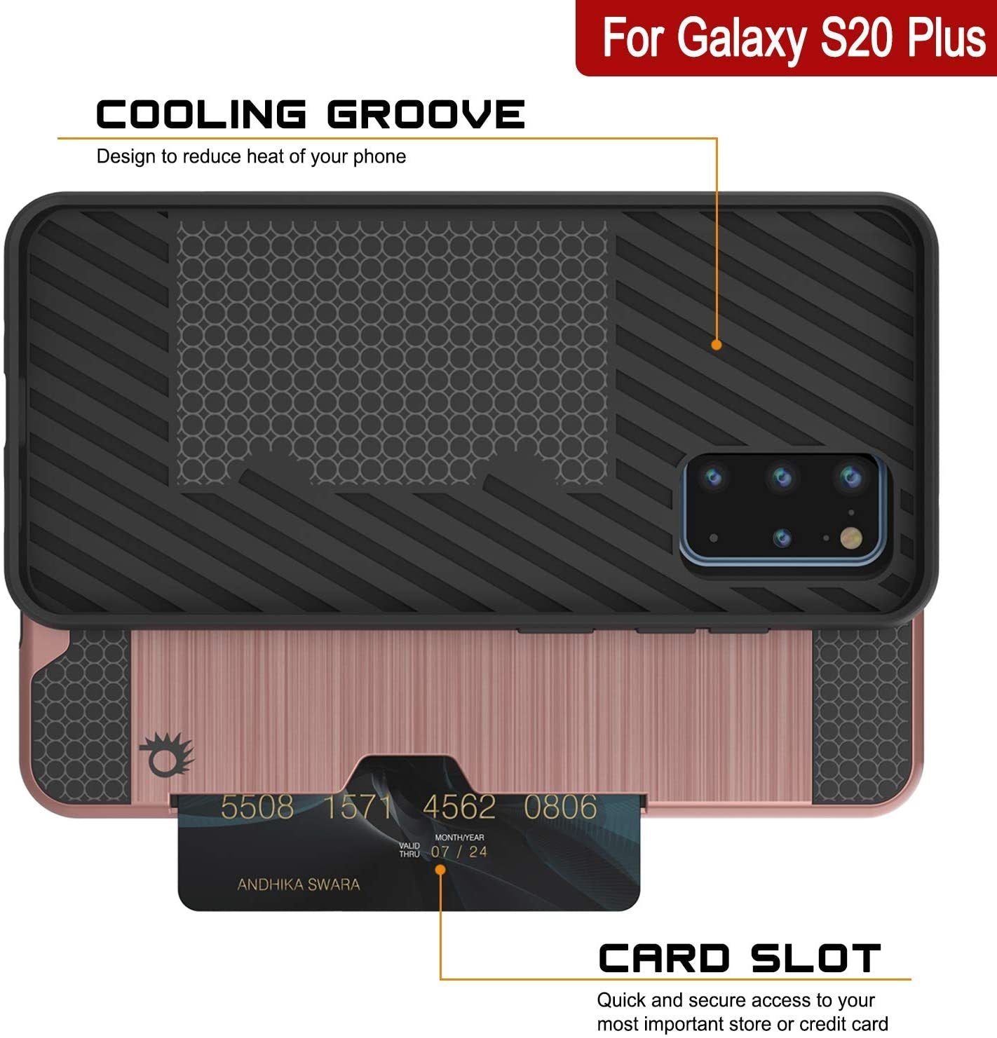 Galaxy S20+ Plus  Case, PUNKcase [SLOT Series] [Slim Fit] Dual-Layer Armor Cover w/Integrated Anti-Shock System, Credit Card Slot [Rose Gold]