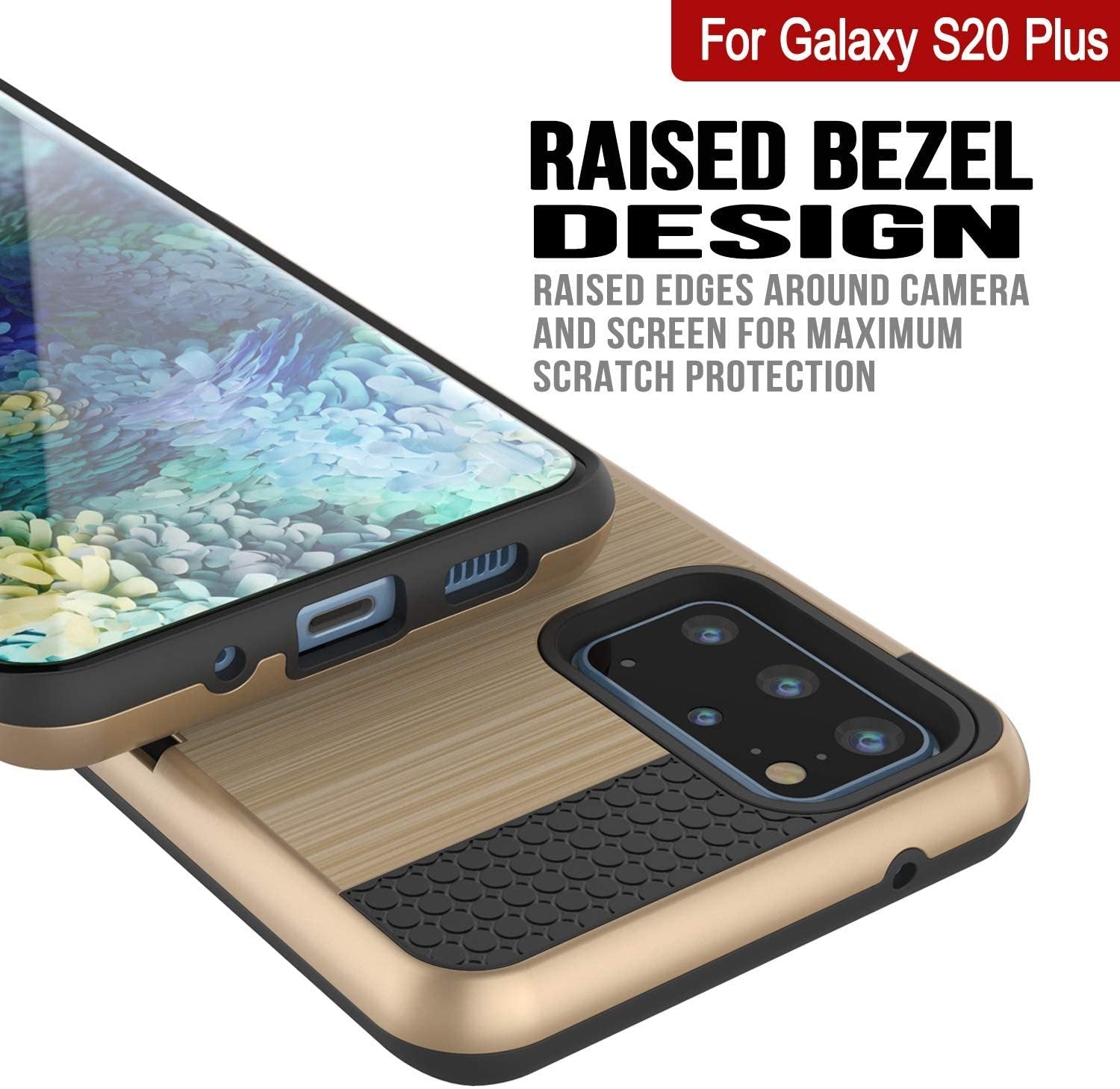 Galaxy S20+ Plus  Case, PUNKcase [SLOT Series] [Slim Fit] Dual-Layer Armor Cover w/Integrated Anti-Shock System, Credit Card Slot [Gold]