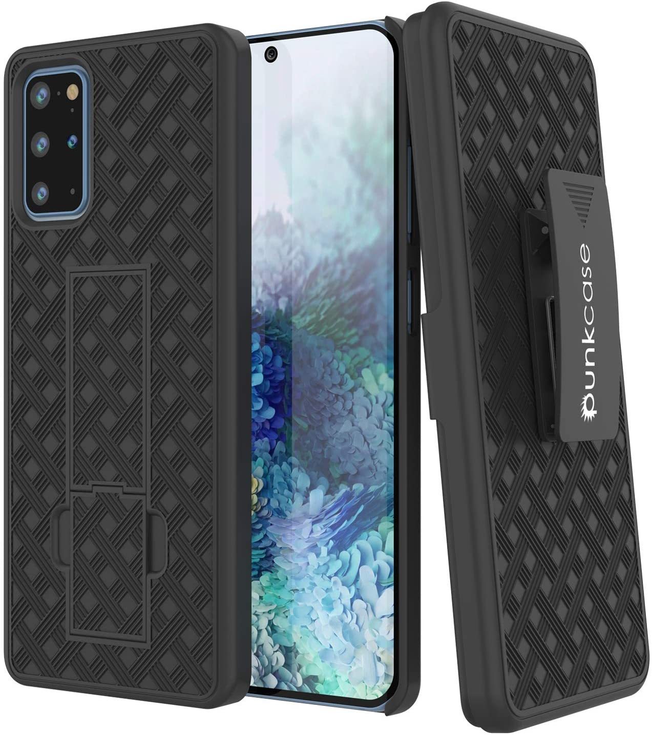 Punkcase Galaxy S20+ Plus Case With Screen Protector, Holster Belt Clip [Black]