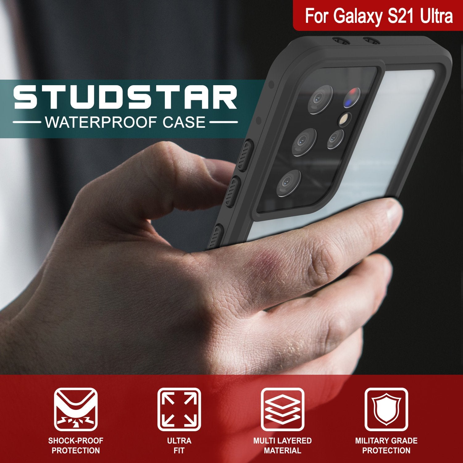 Galaxy S21 Ultra Waterproof Case PunkCase StudStar Clear Thin 6.6ft Underwater IP68 Shock/Snow Proof