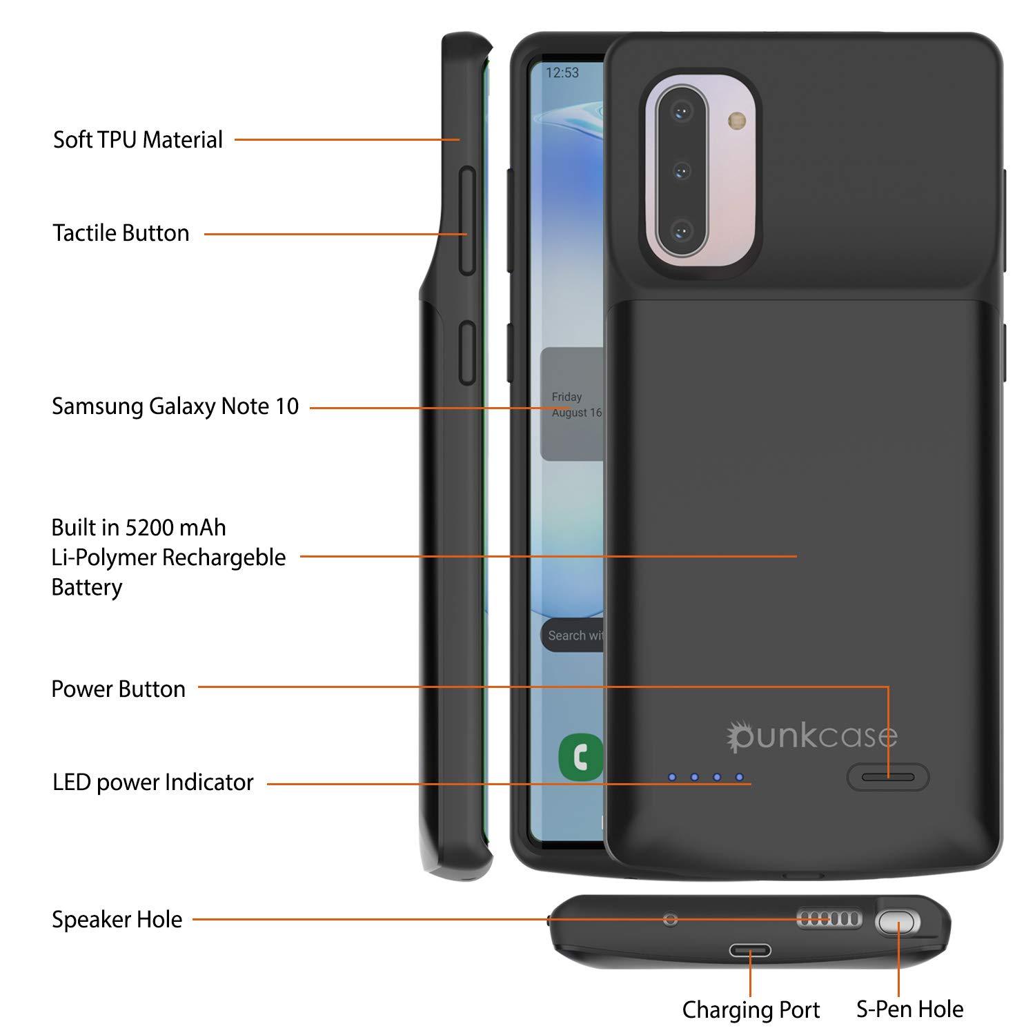 Galaxy Note 10 5200mAH Battery Charger W/ USB Port Slim Case [Black]