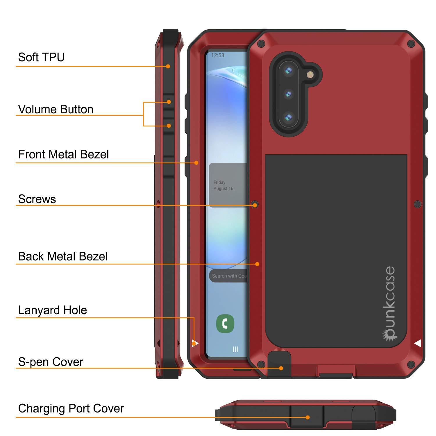 Galaxy Note 10  Case, PUNKcase Metallic Red Shockproof  Slim Metal Armor Case [Red]