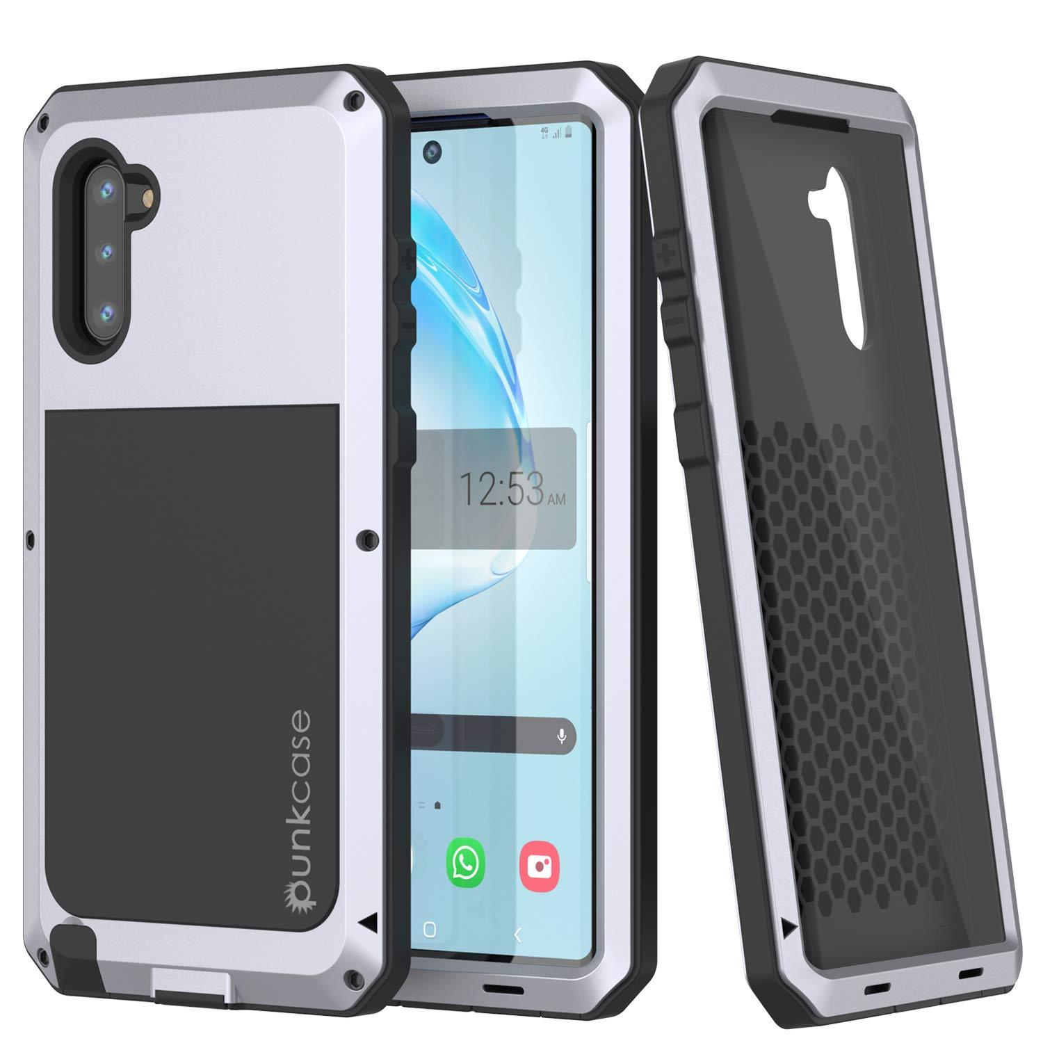 Galaxy Note 10  Case, PUNKcase Metallic White Shockproof  Slim Metal Armor Case [White]