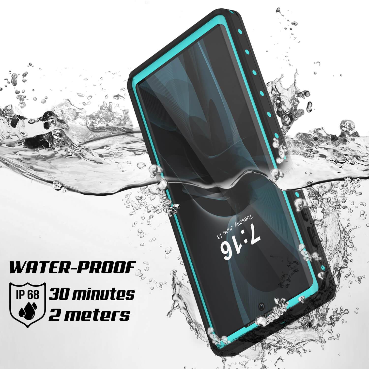 Galaxy Note 10 Waterproof Case, Punkcase Studstar Series Teal Thin Armor Cover