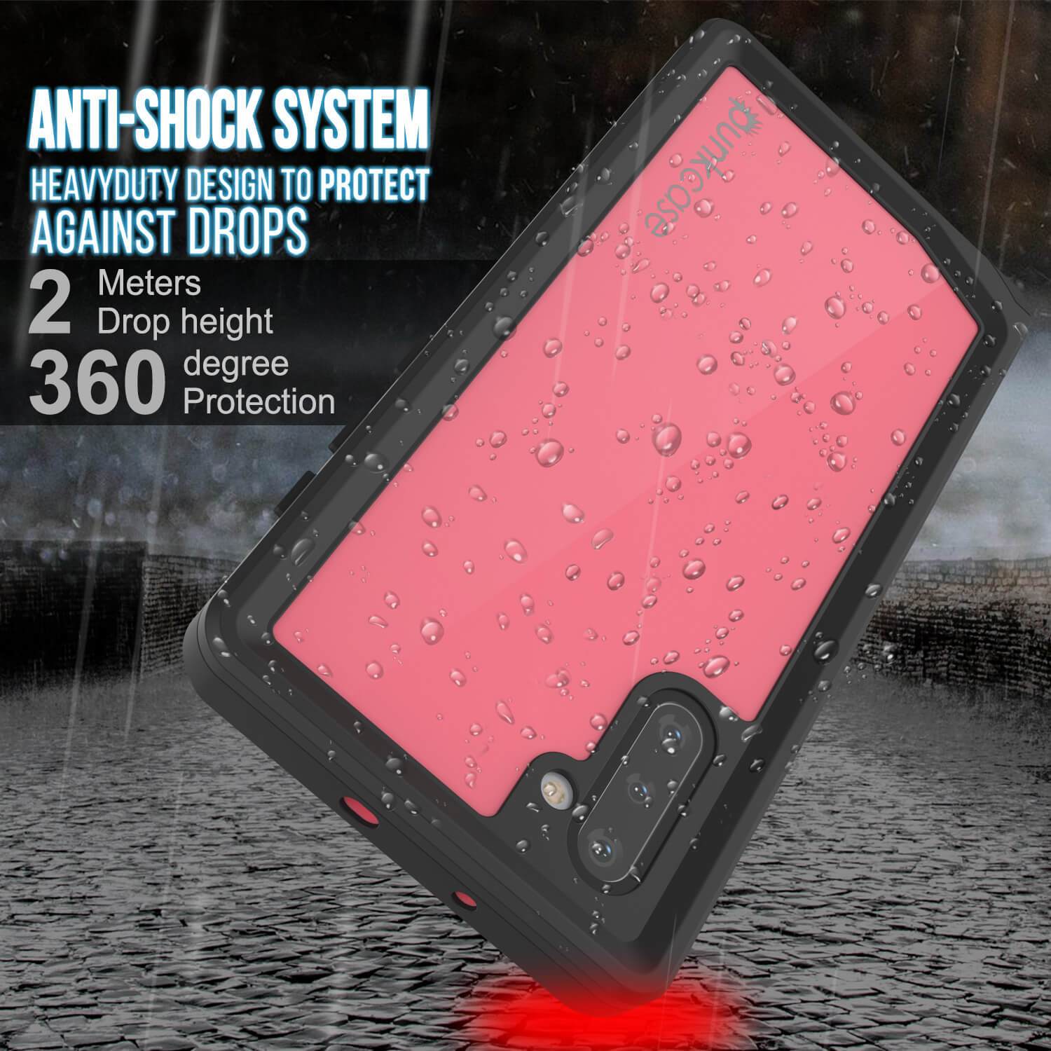 Galaxy Note 10 Waterproof Case, Punkcase Studstar Pink Thin Armor Cover