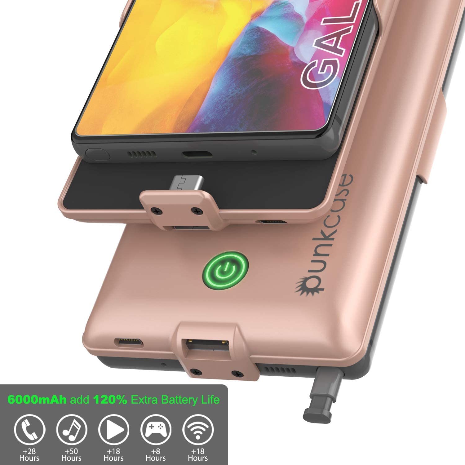 Galaxy Note 20 6000mAH Battery Charger PunkJuice 2.0 Slim Case [Rose-Gold]