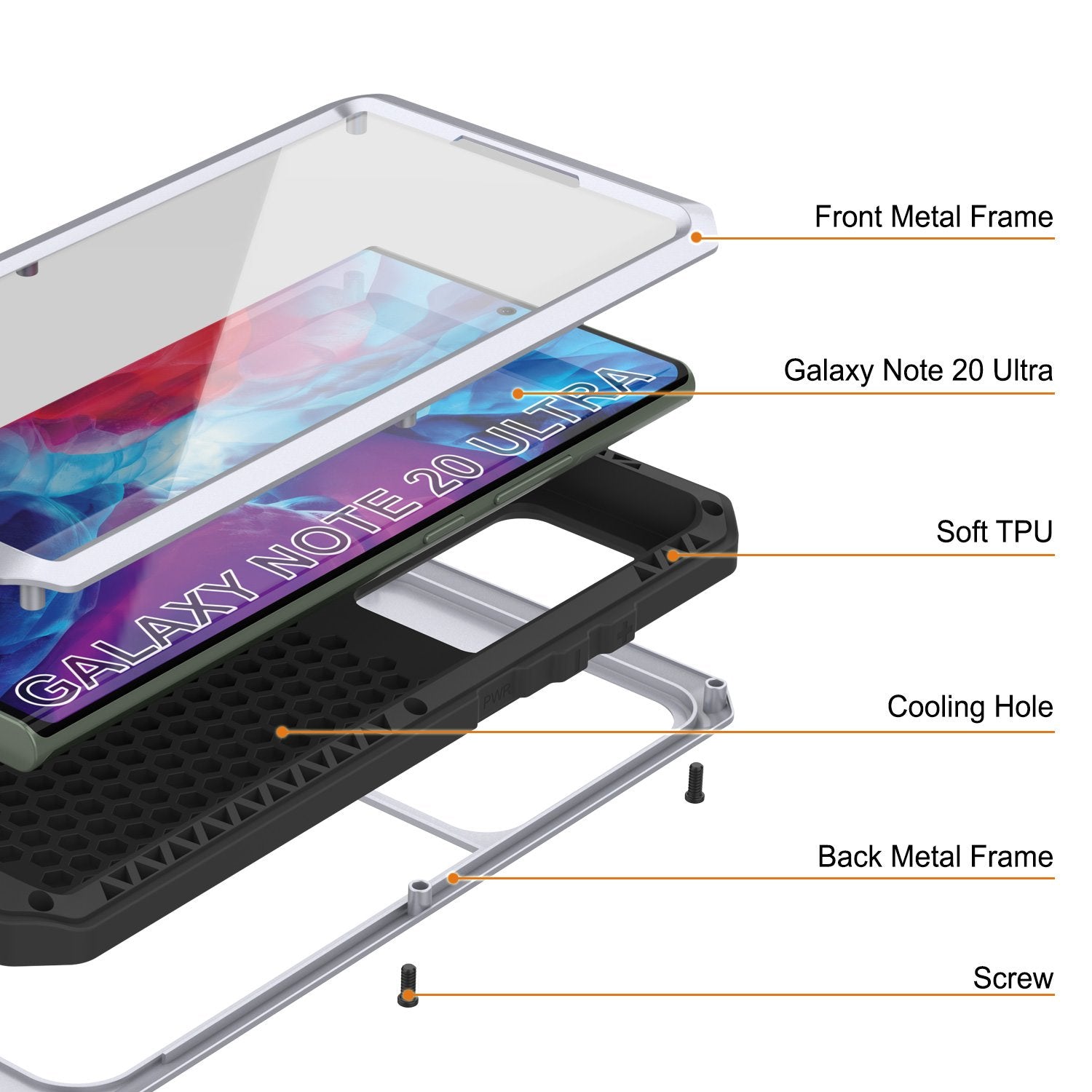 Galaxy Note 20 Ultra  Case, PUNKcase Metallic White Shockproof  Slim Metal Armor Case [White]