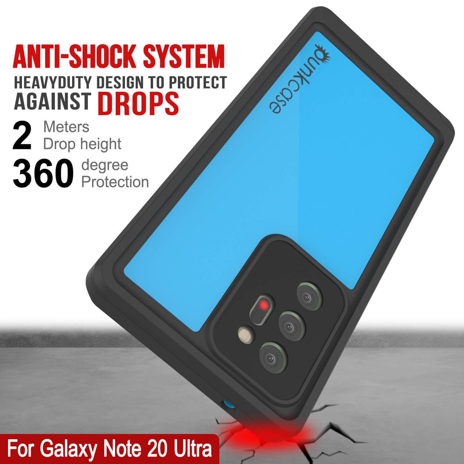 Galaxy Note 20 Ultra Waterproof Case, Punkcase Studstar Light Blue Thin Armor Cover