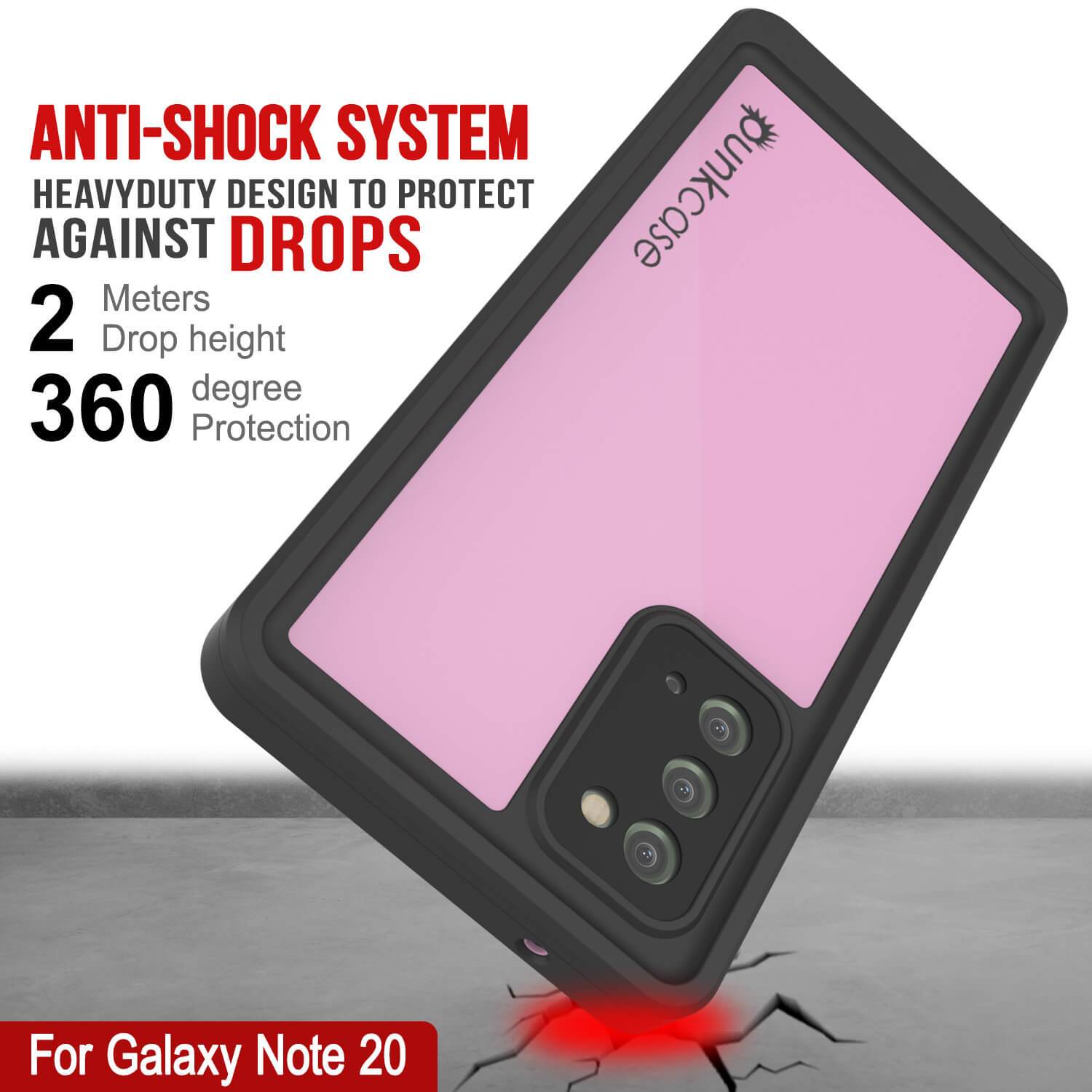 Galaxy Note 20 Waterproof Case, Punkcase Studstar Pink Thin Armor Cover