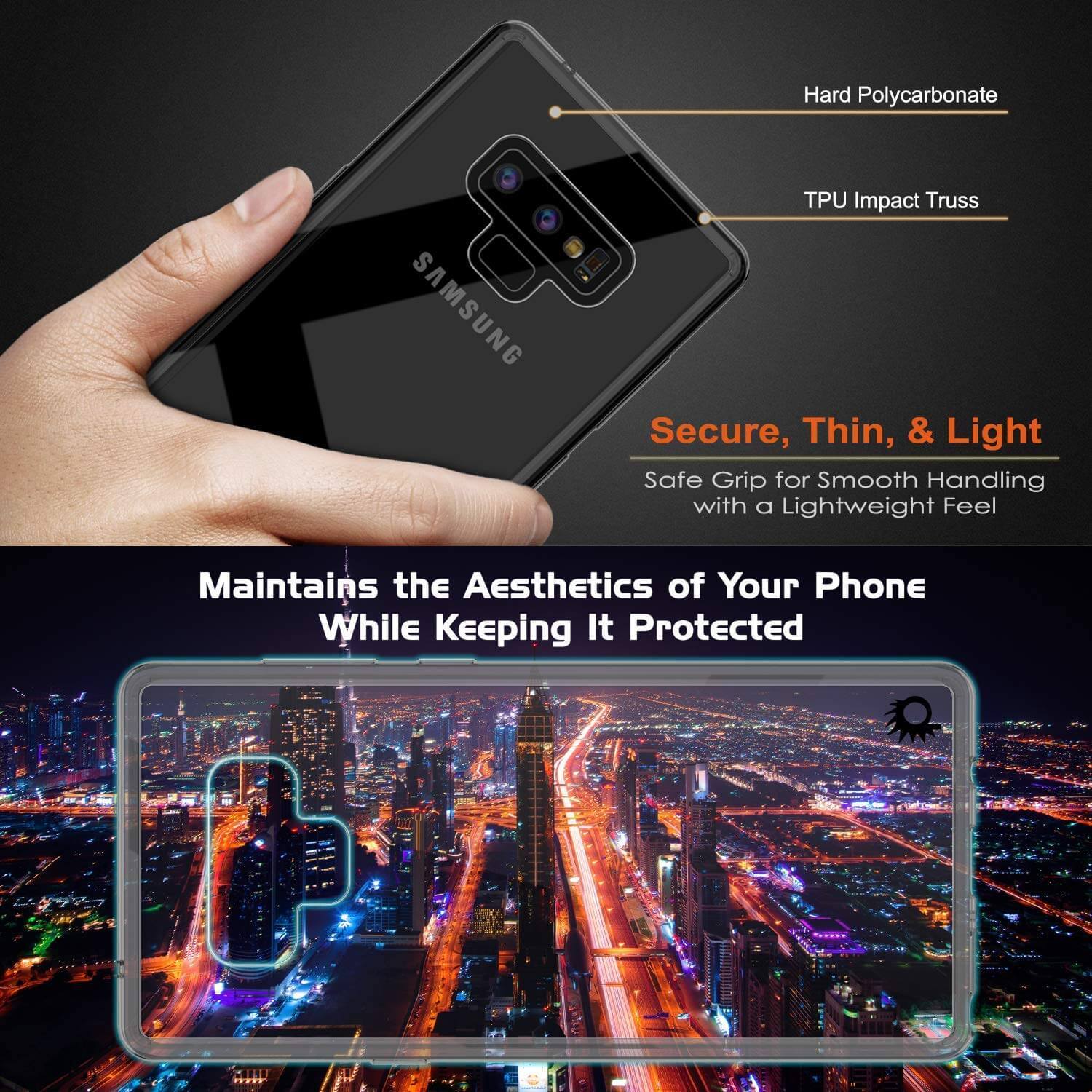 Galaxy Note 9 Case, PUNKcase [LUCID 2.0 Series] [Slim Fit] Armor Cover W/Integrated Anti-Shock System [Crystal Black]