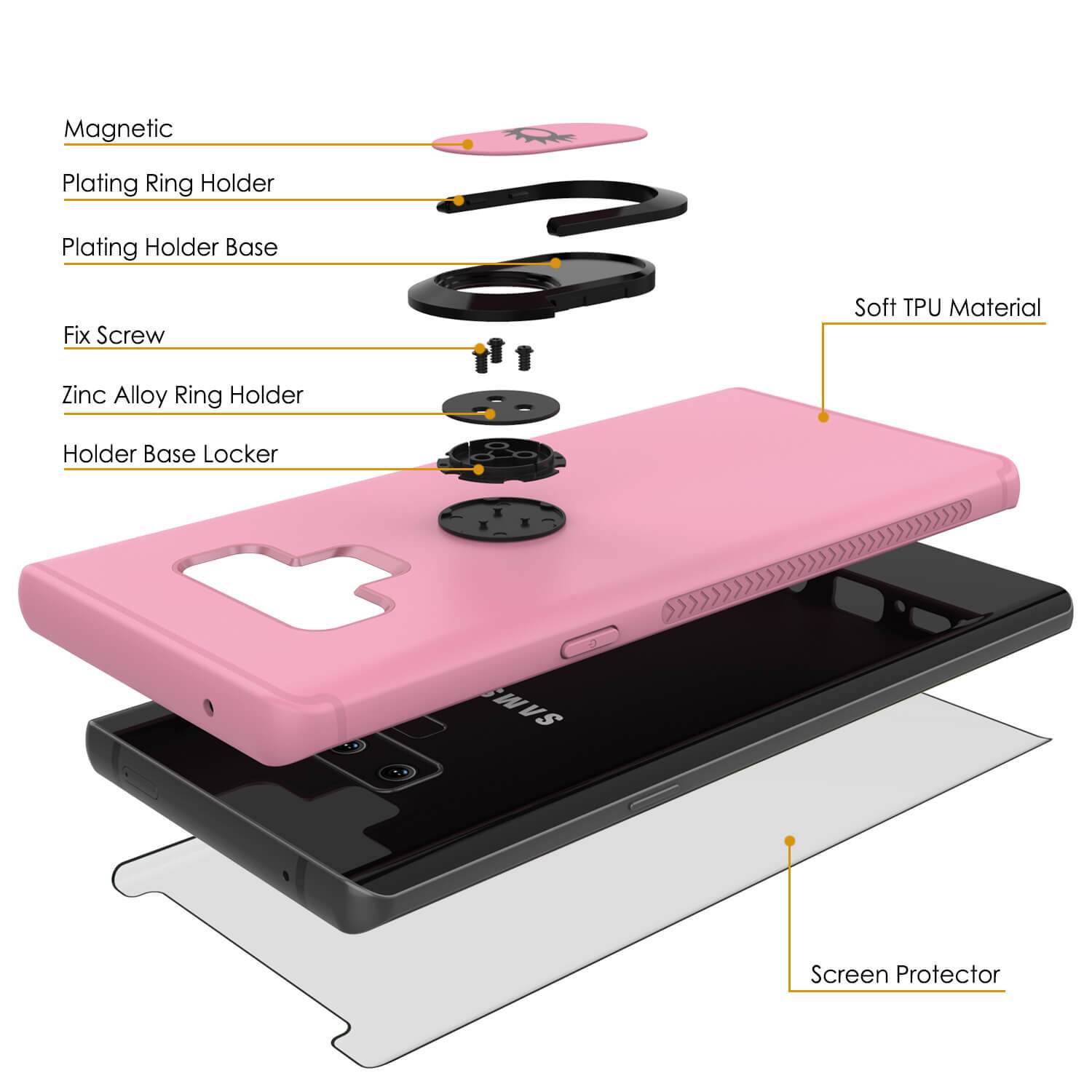 Galaxy Note 9 Case, Punkcase Magnetix  Protective TPU Cover W/ Tempered Glass Screen Protector & Kickstand [pink]