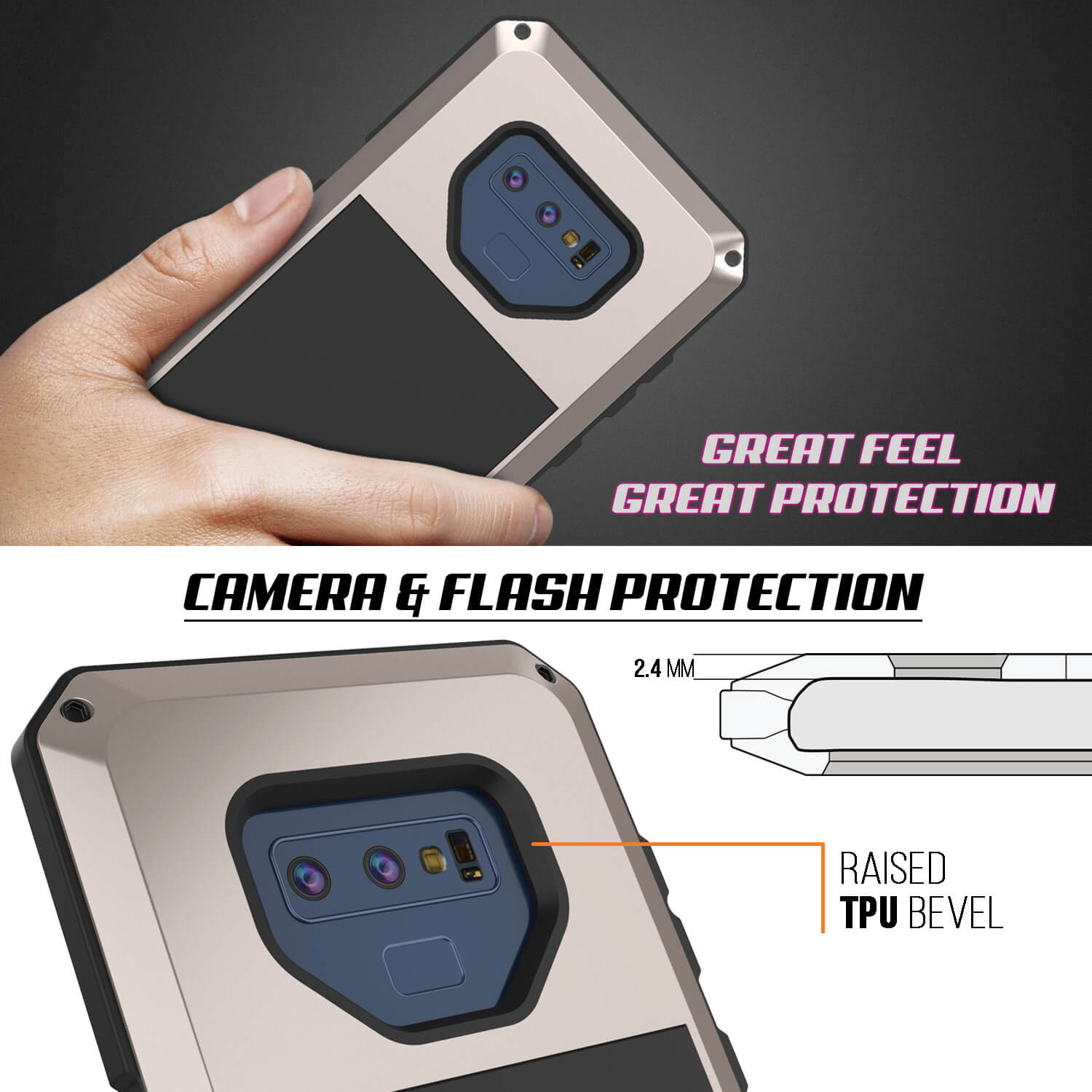 Galaxy Note 9  Case, PUNKcase Metallic Gold Shockproof  Slim Metal Armor Case [Gold]