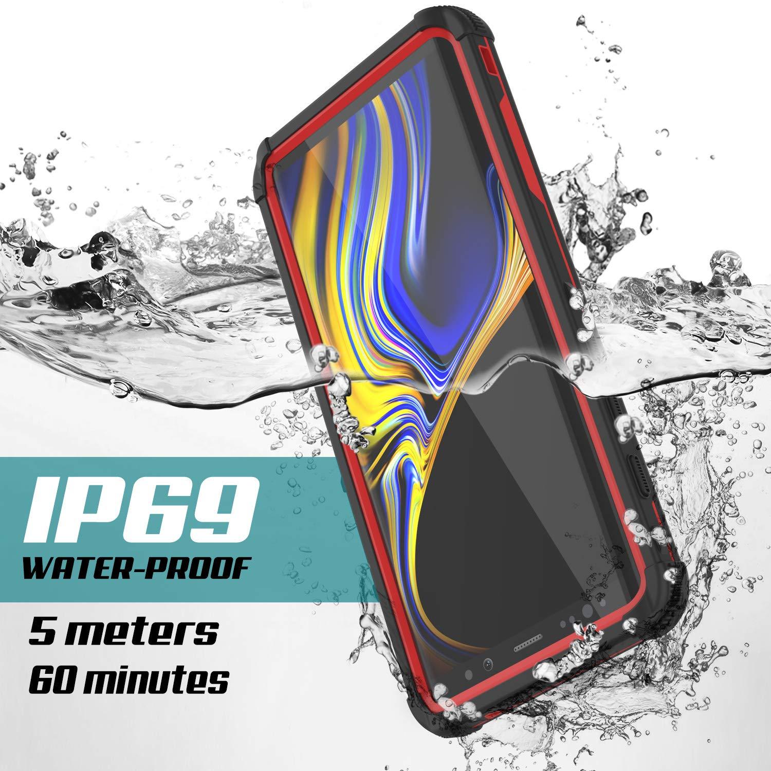 Punkcase Galaxy Note 9 Waterproof Case [Navy Seal Extreme Series] Armor Cover W/ Built In Screen Protector [Red]