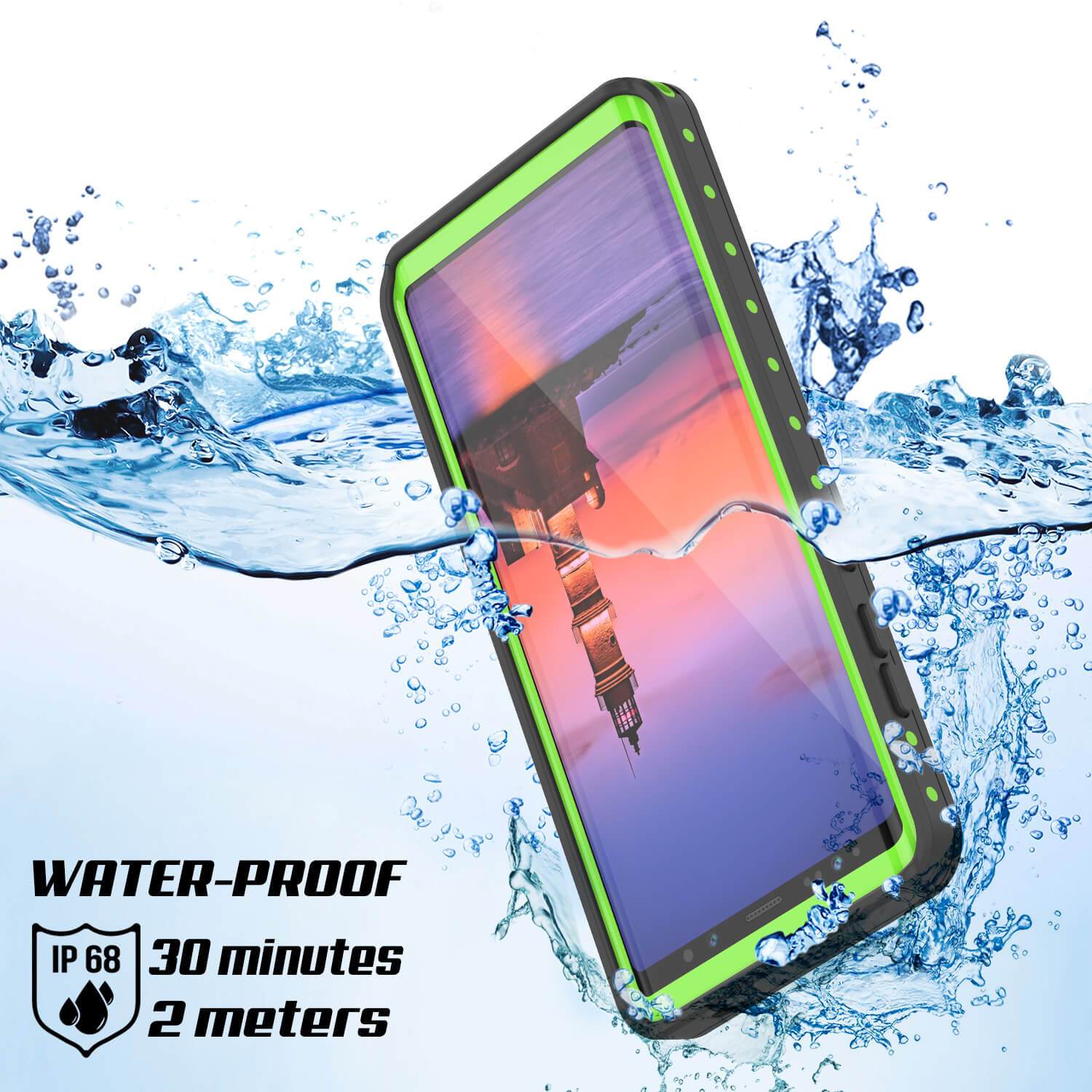 Galaxy Note 9 Waterproof Case PunkCase StudStar Light Green Thin 6.6ft Underwater ShockProof