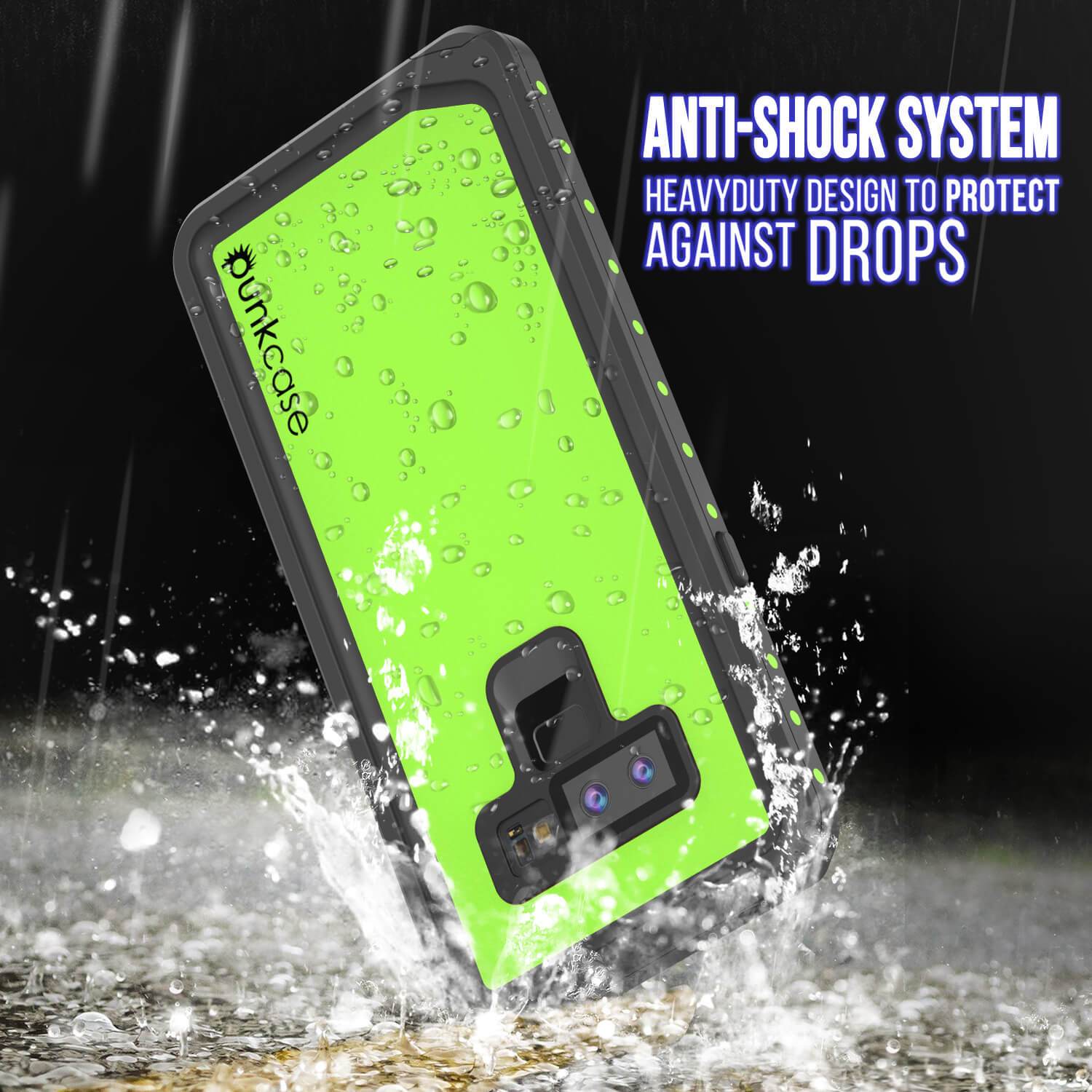 Galaxy Note 9 Waterproof Case PunkCase StudStar Light Green Thin 6.6ft Underwater ShockProof