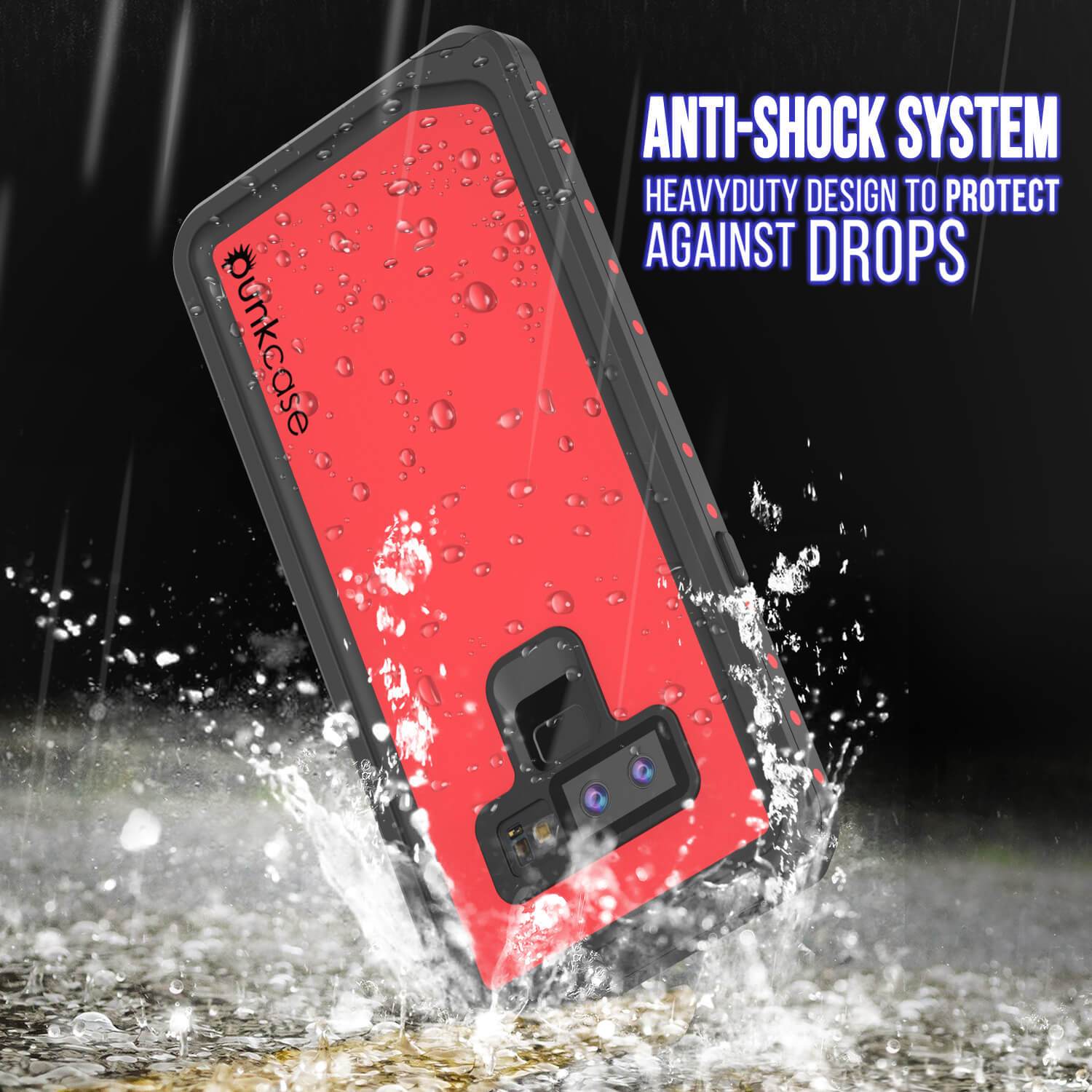 Galaxy Note 9 Waterproof Case PunkCase StudStar Red Thin 6.6ft Underwater Shock/Snow Proof