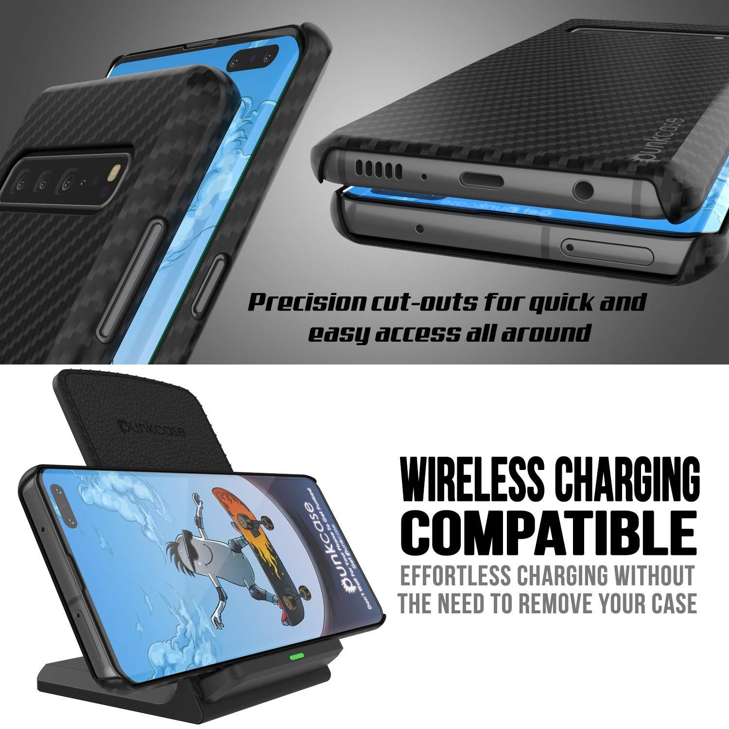 Galaxy S10 5G Case, Punkcase CarbonShield, Heavy Duty & Ultra Thin 2 Piece Dual Layer PU Leather Black Cover