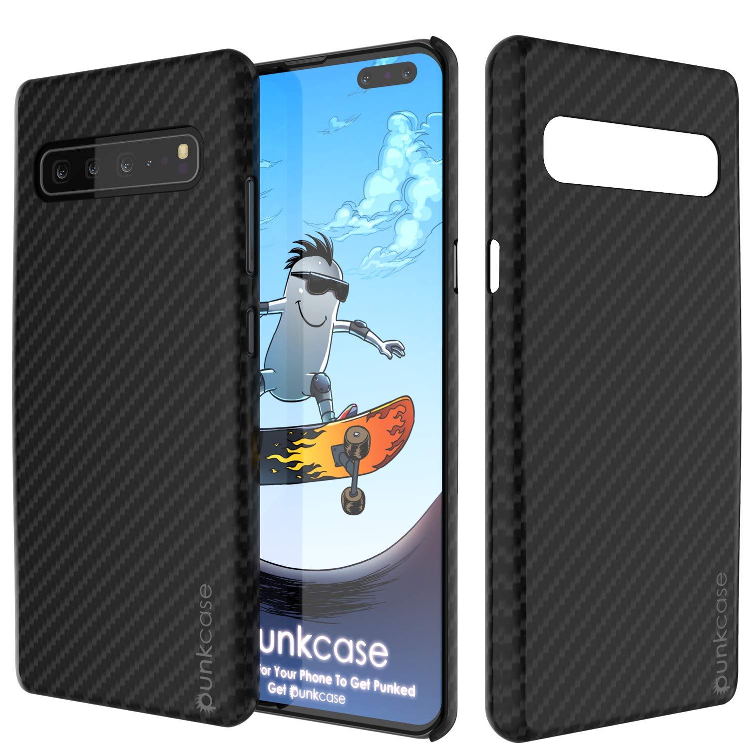 Galaxy S10 5G Case, Punkcase CarbonShield, Heavy Duty & Ultra Thin 2 Piece Dual Layer PU Leather Black Cover