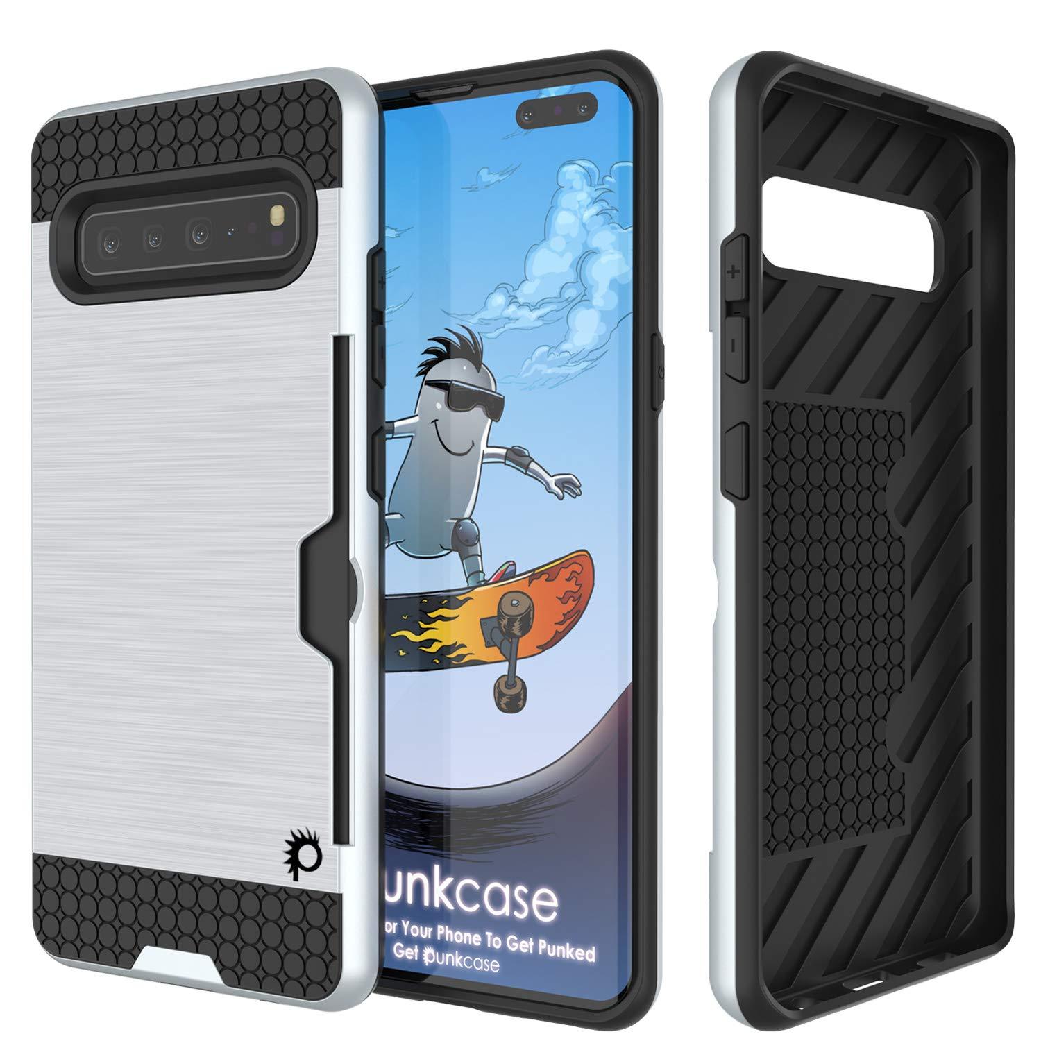 Galaxy S10 5G  Case, PUNKcase [SLOT Series] [Slim Fit] Dual-Layer Armor Cover w/Integrated Anti-Shock System, Credit Card Slot [White]