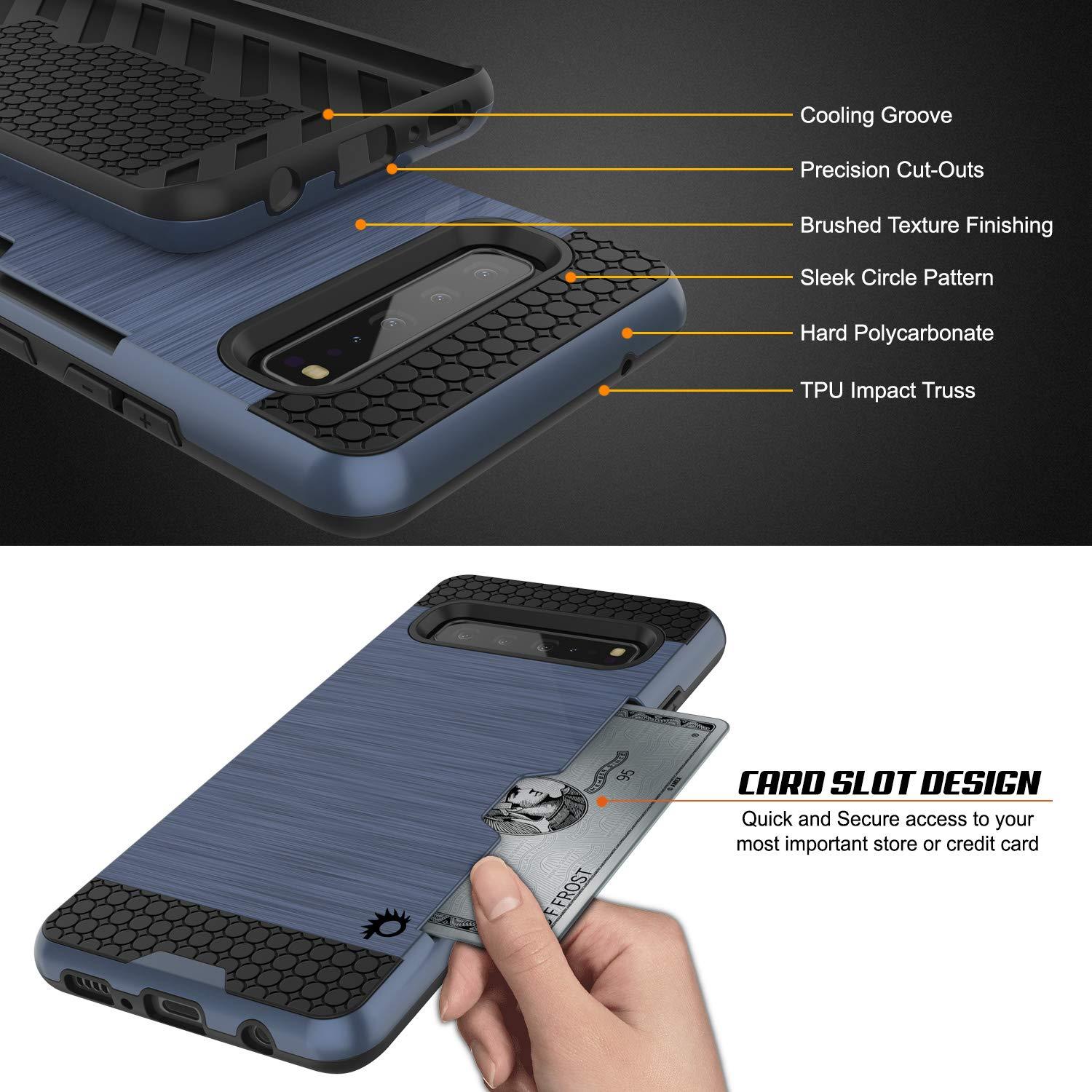 Galaxy S10 5G  Case, PUNKcase [SLOT Series] [Slim Fit] Dual-Layer Armor Cover w/Integrated Anti-Shock System, Credit Card Slot [Navy]