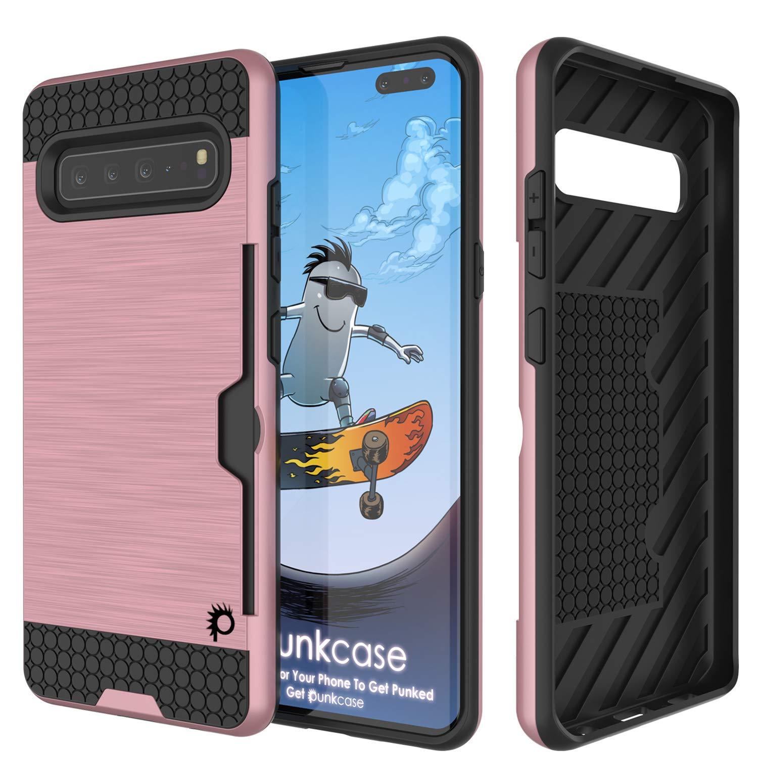 Galaxy S10 5G  Case, PUNKcase [SLOT Series] [Slim Fit] Dual-Layer Armor Cover w/Integrated Anti-Shock System, Credit Card Slot [Rose Gold]