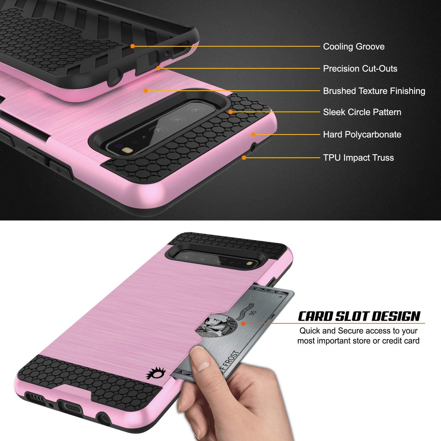 Galaxy S10 5G  Case, PUNKcase [SLOT Series] [Slim Fit] Dual-Layer Armor Cover w/Integrated Anti-Shock System, Credit Card Slot [Pink]