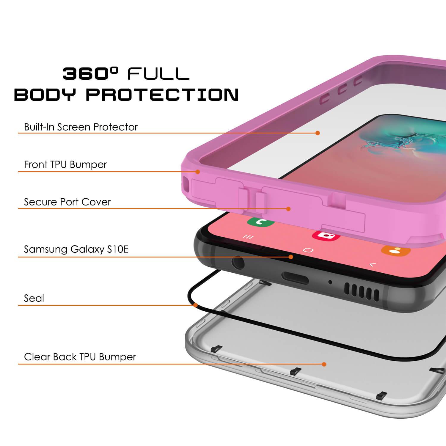 Galaxy S10e Waterproof Case PunkCase StudStar Pink Thin 6.6ft Underwater IP68 Shock/Snow Proof