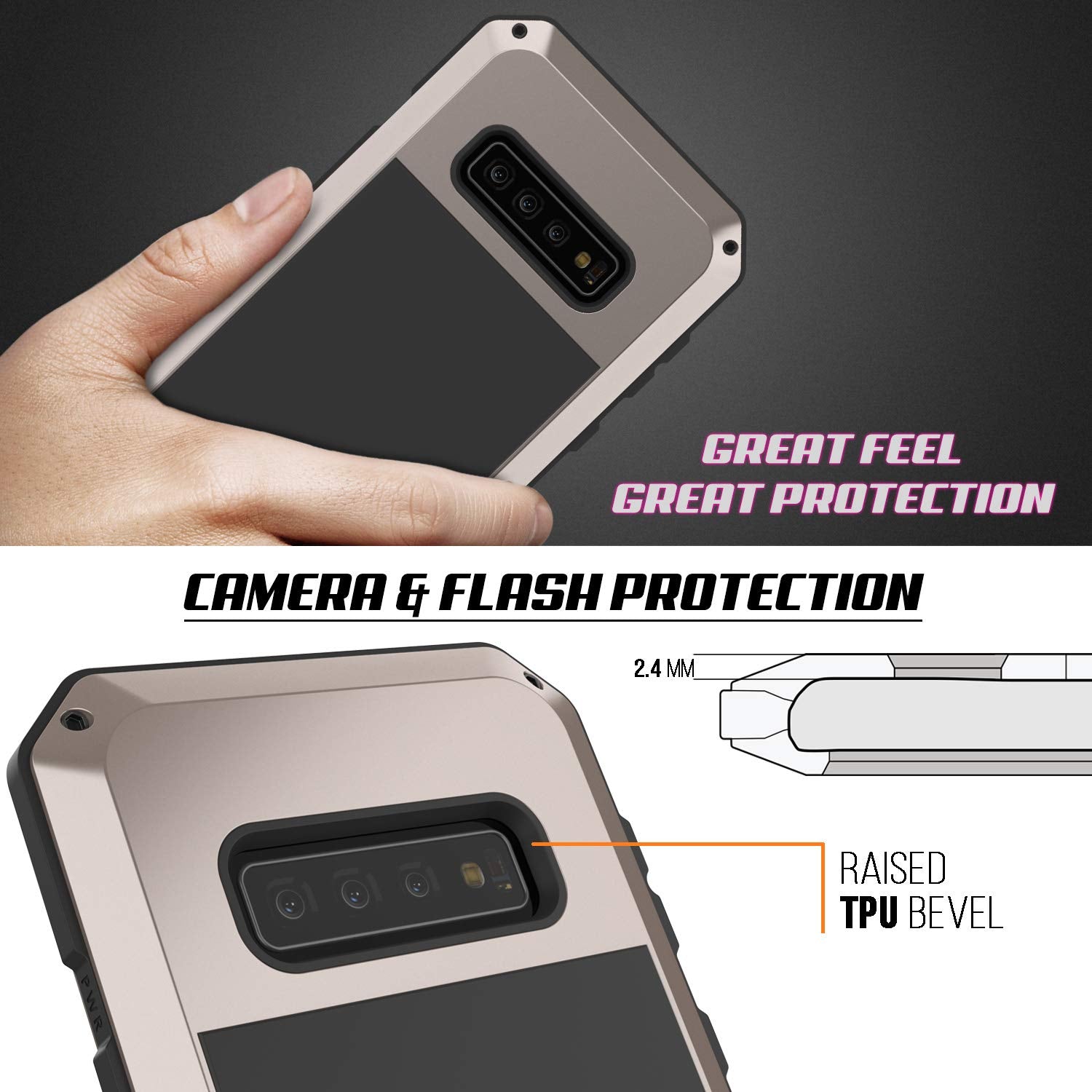 Galaxy S10 Metal Case, Heavy Duty Military Grade Rugged Armor Cover [Gold]